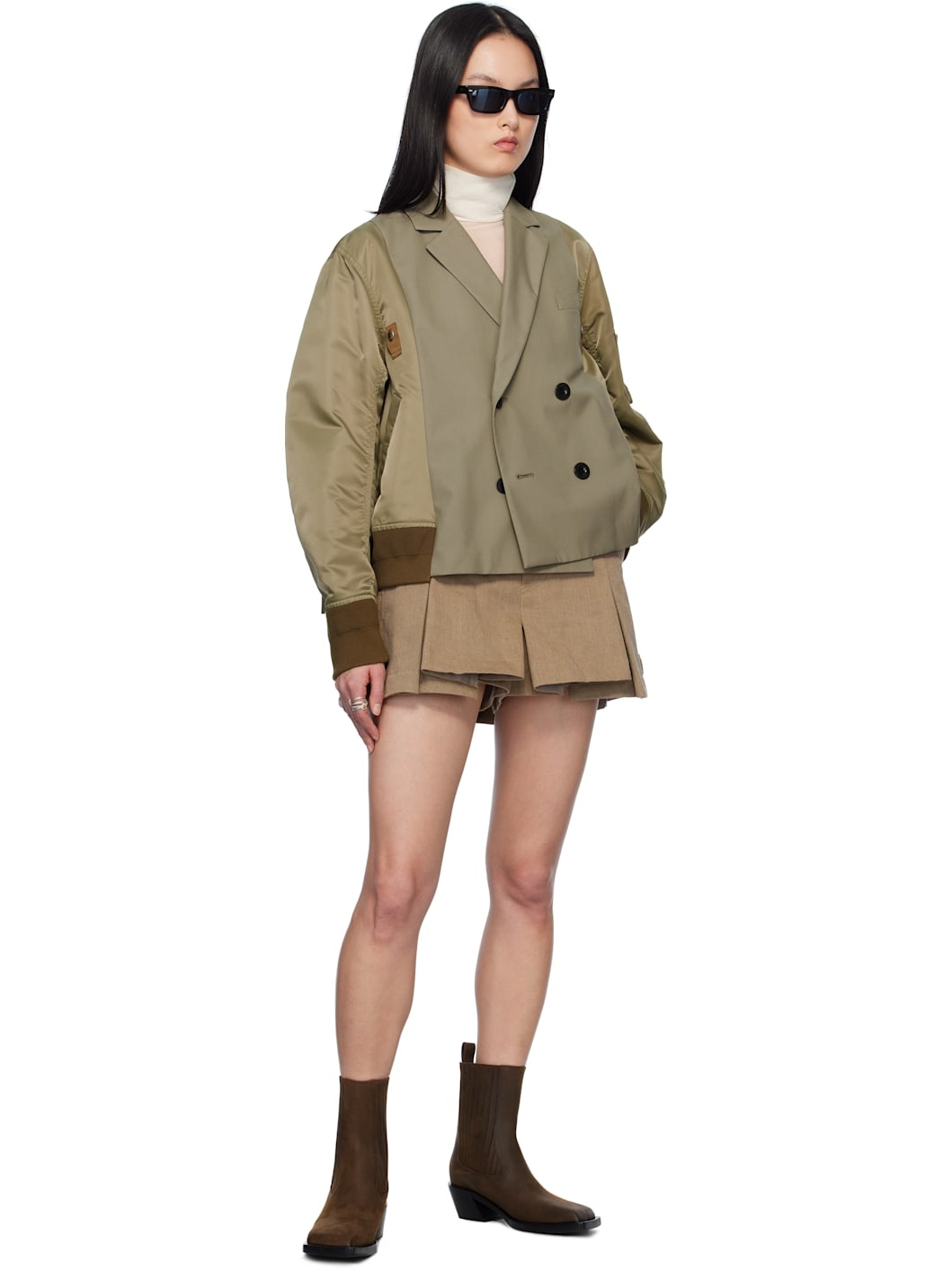 Beige Mix Denim Shorts - 4