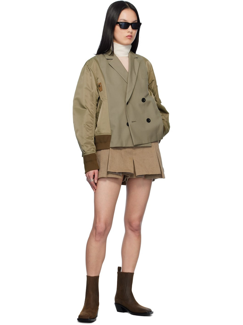 sacai Beige Mix Denim Shorts outlook
