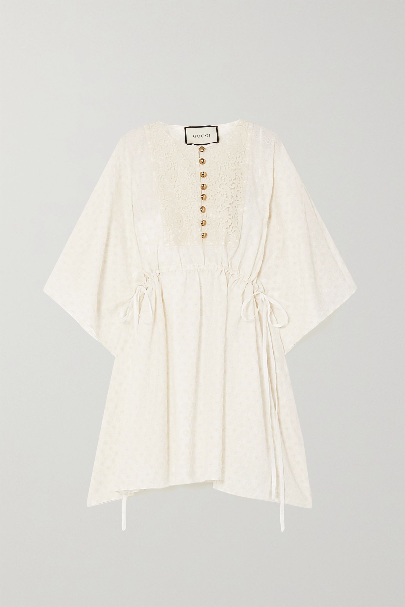 Lace-trimmed cotton-blend jacquard kaftan - 1