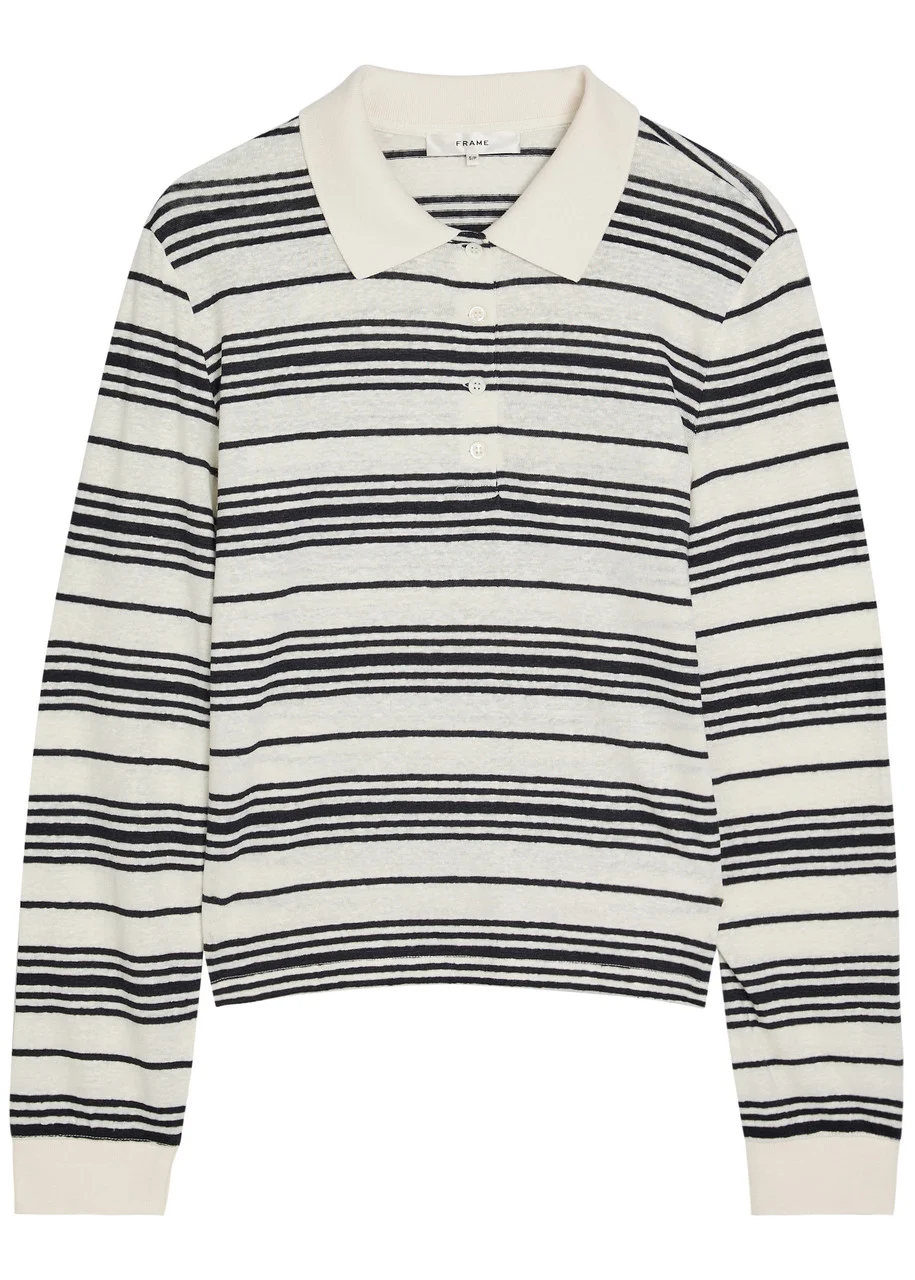 Frame Striped Linen-blend Polo top - 1