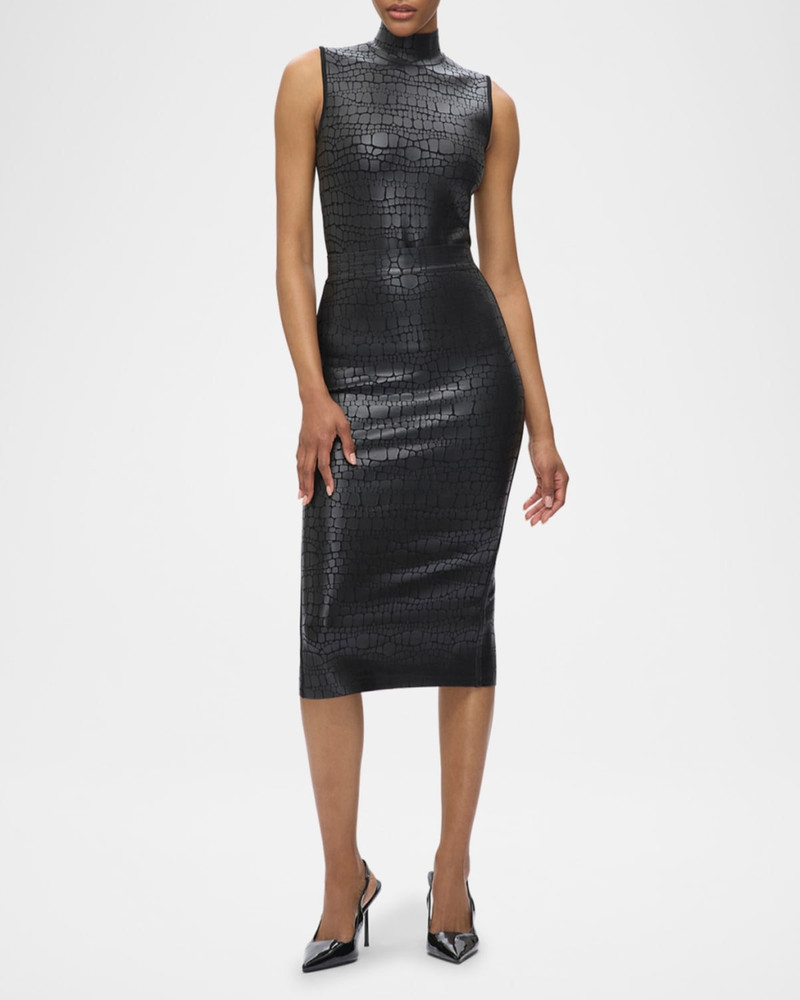 HERVE LEGER Clarice Mock-Neck Croc-Embossed Sleeveless Top outlook