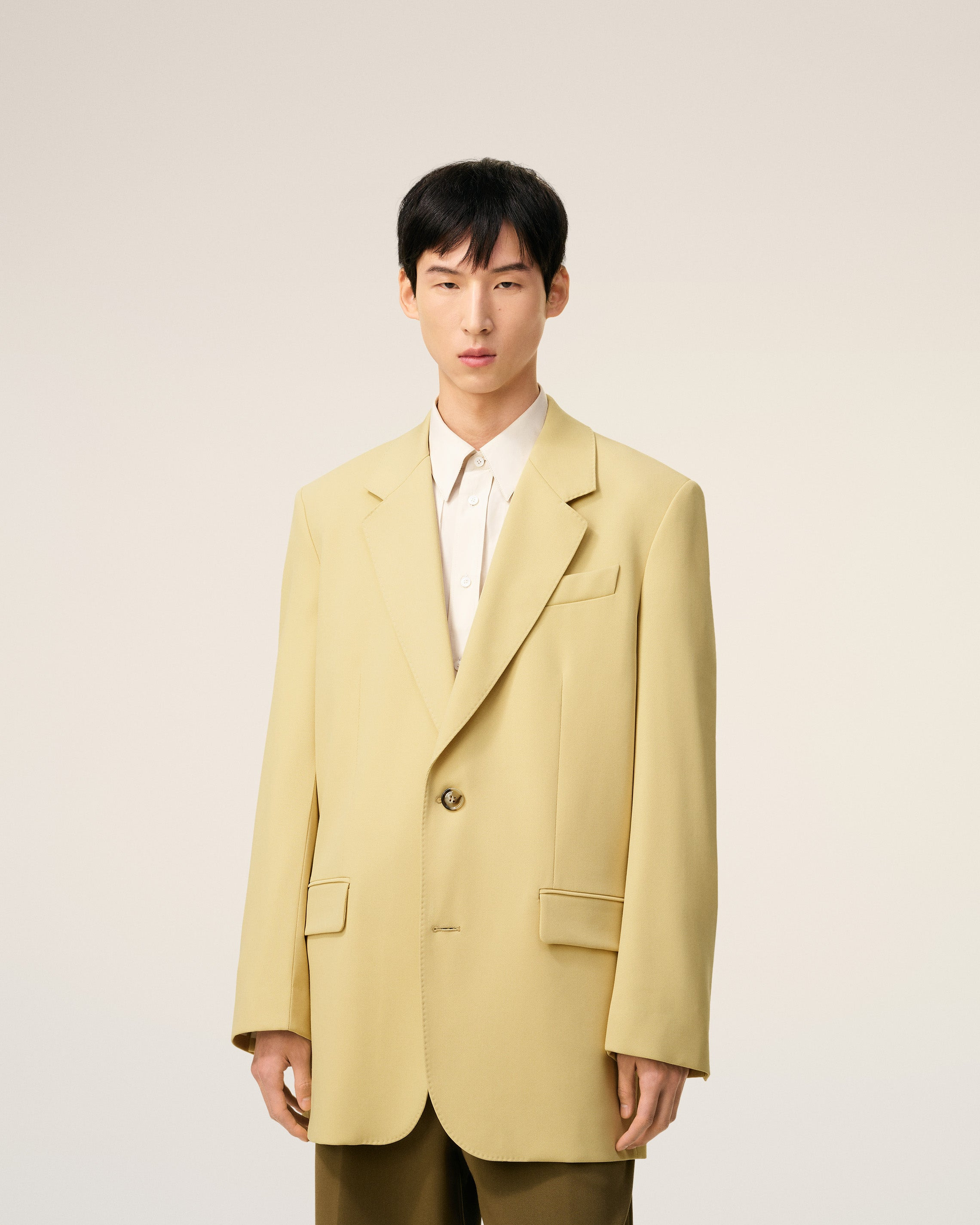 GREEN WOOL LOOSE DOUBLE BREASTED JACKET - 3
