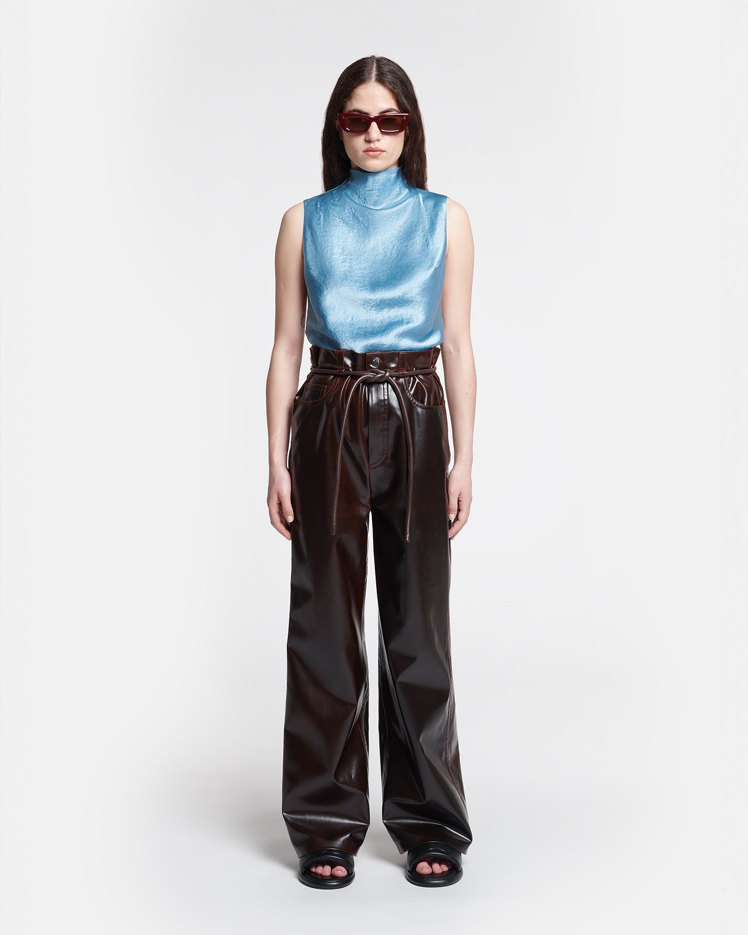 Crinkled-Satin Turtleneck Top - 4