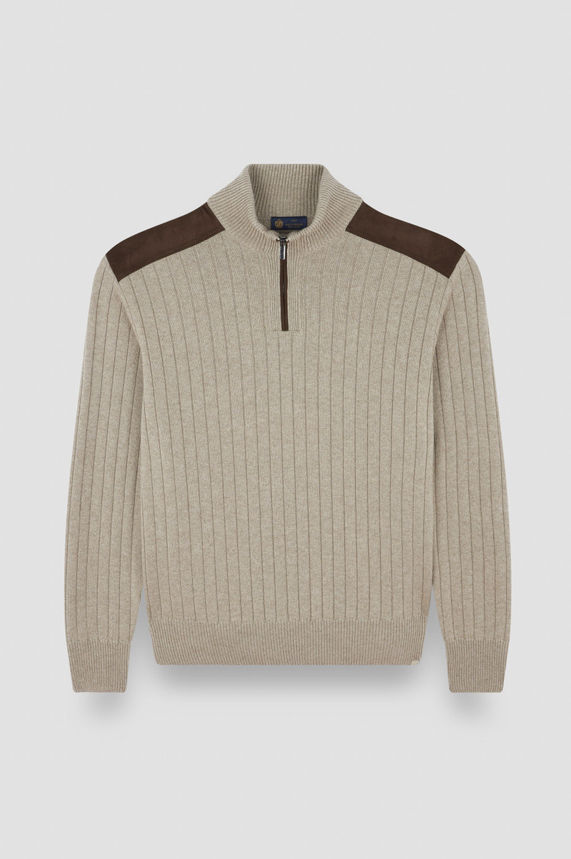 WOOL CASHMERE HALF ZIP SWEATER WITH SUEDE DETAILS 1