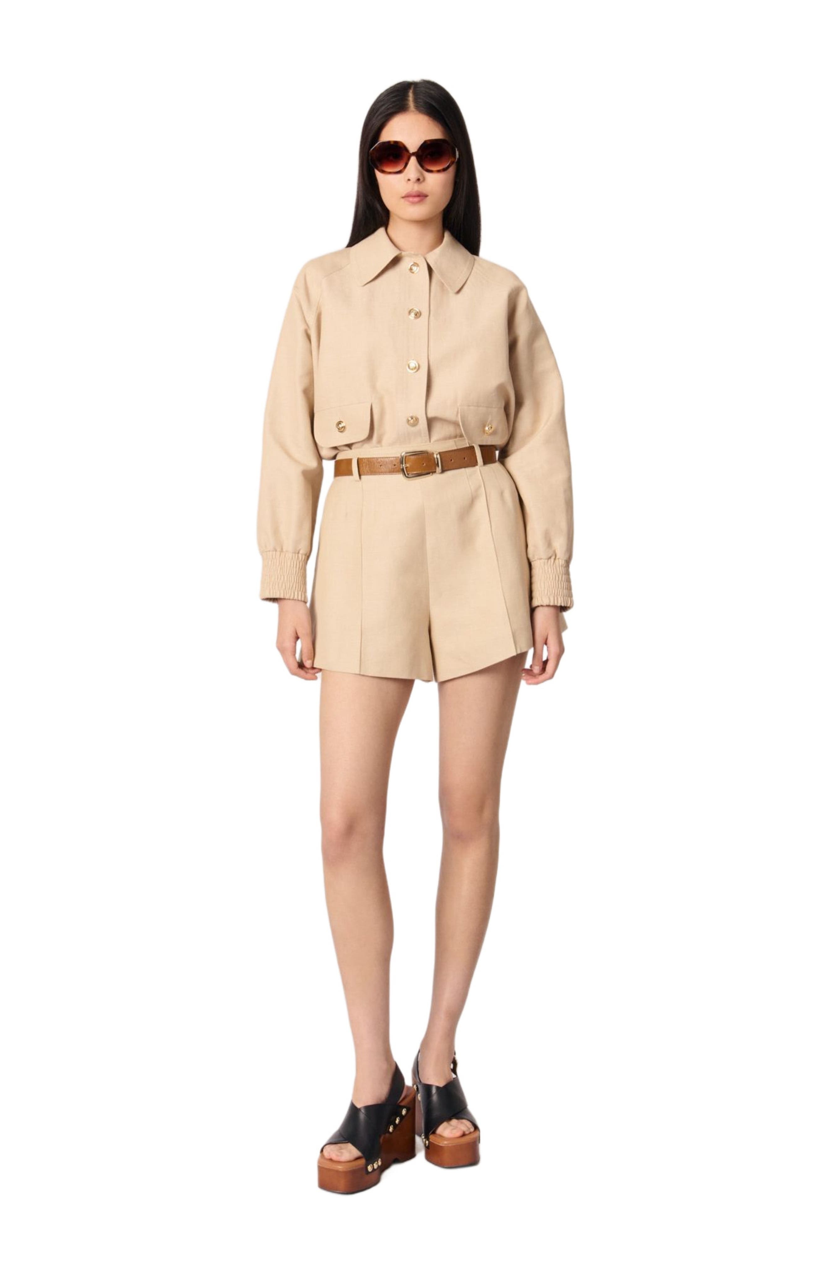 maje Linen and cotton shorts with darts in Beige at Nordstrom - 3