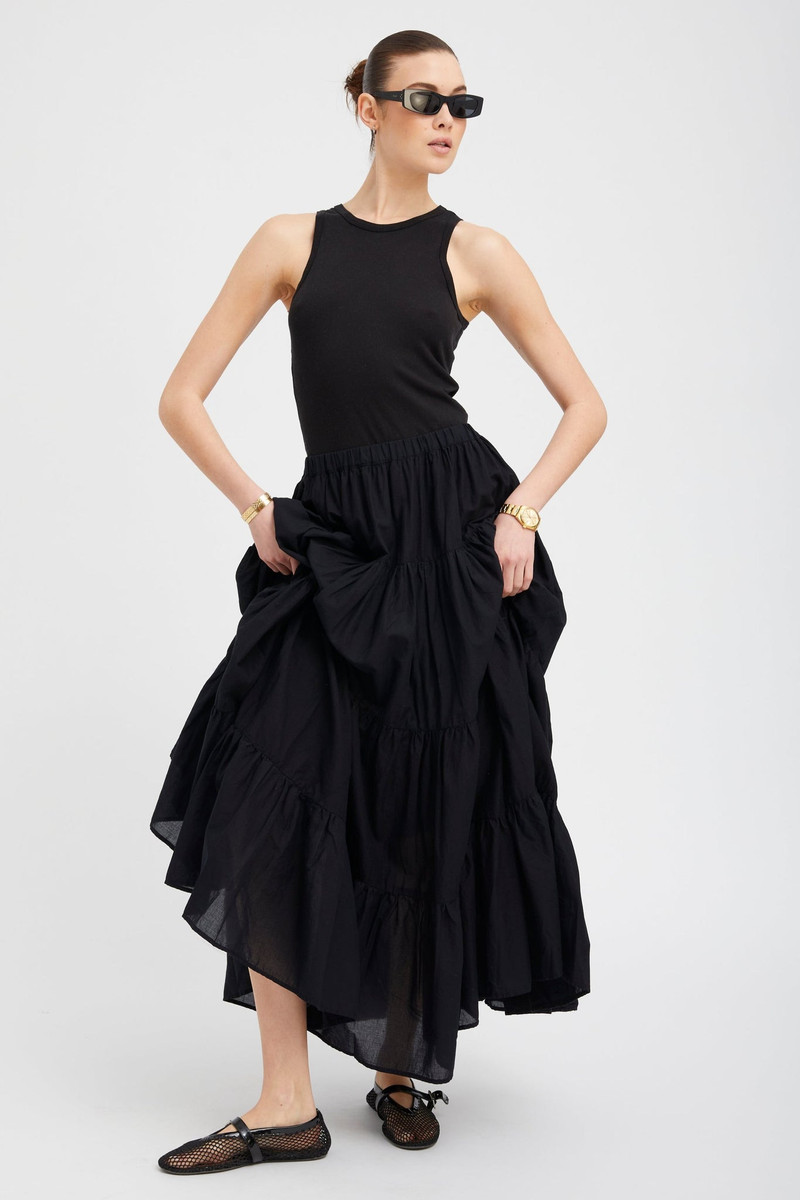 SPRWMN BLACK VOILE TIERED MAXI SKIRT outlook
