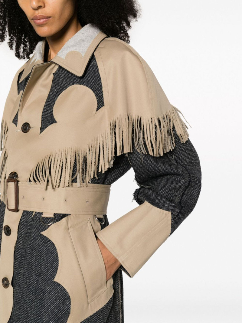 fringed panelled single-breasted coat 5