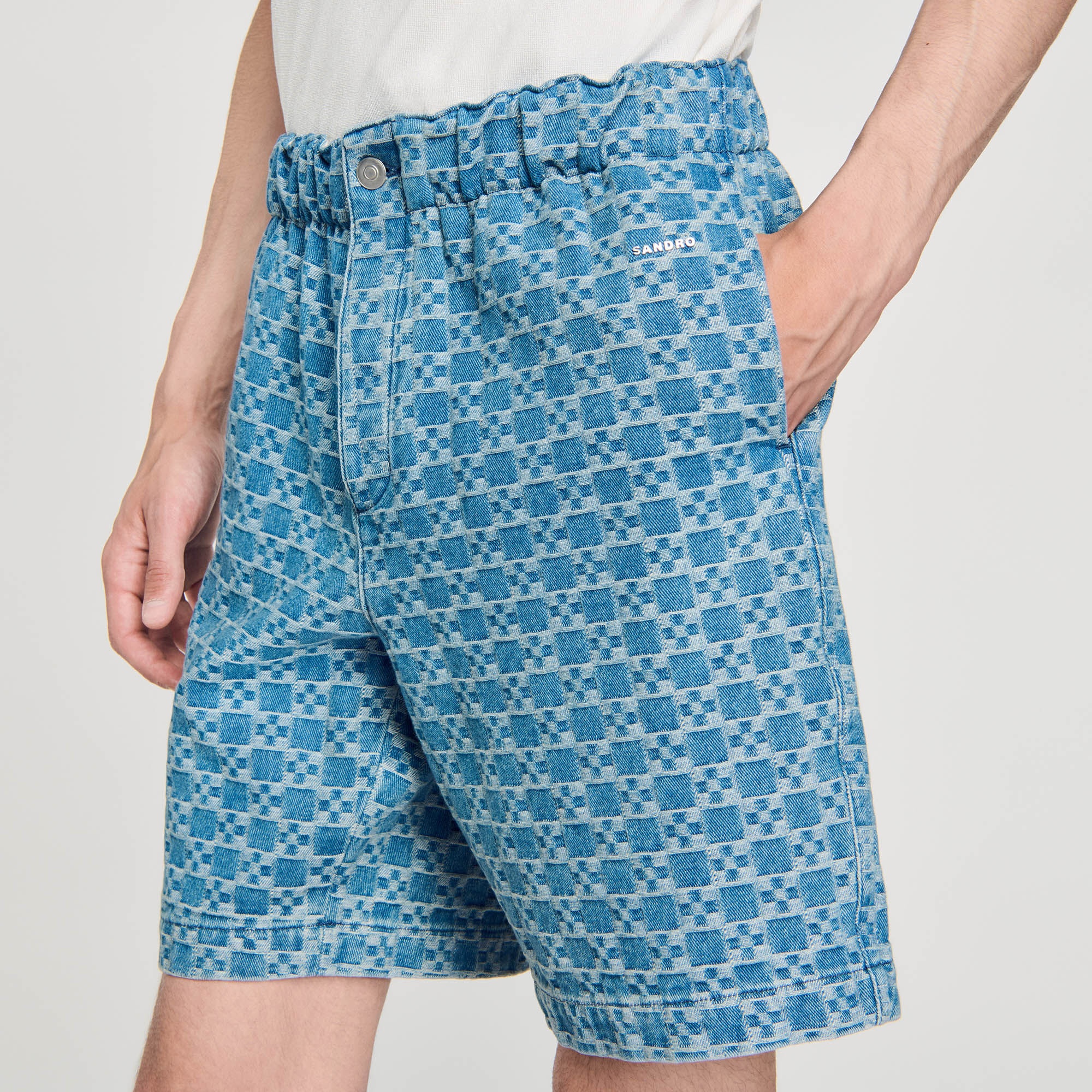 SQUARE CROSS DENIM BERMUDA SHORTS - 4
