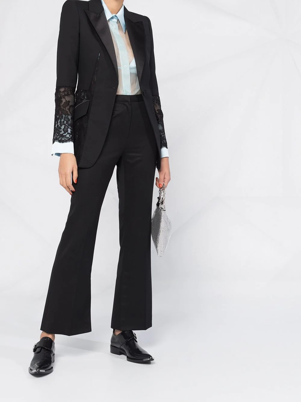 floral lace panel blazer - 2