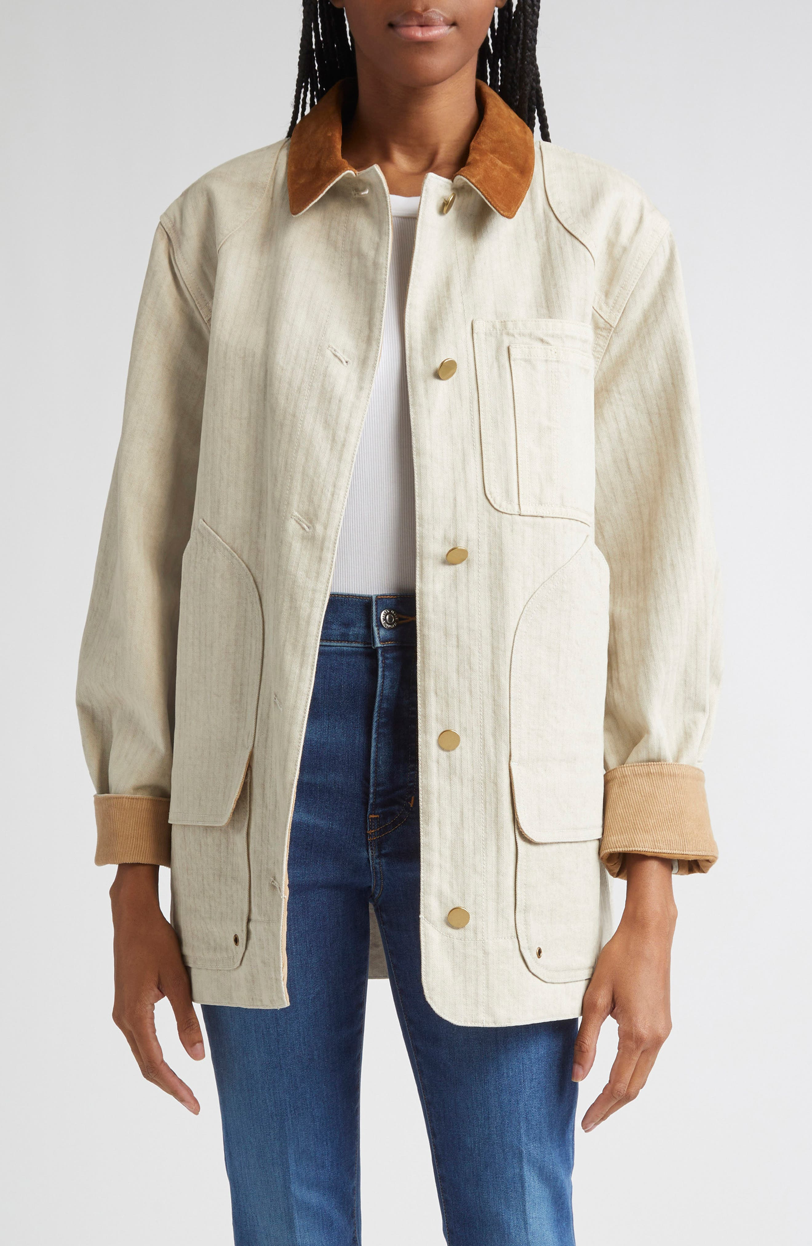 Veronica Beard Abbas Cotton Barn Jacket in Light Oatmeal at Nordstrom - 1