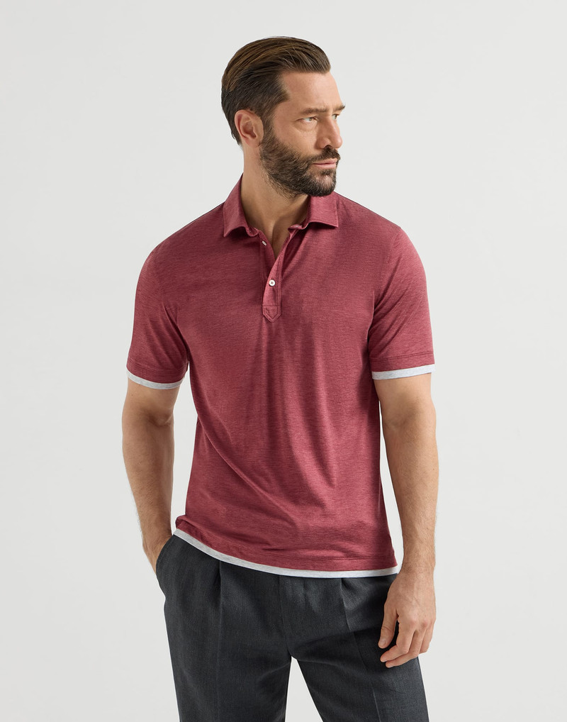 Silk and cotton jersey polo with shirt-style collar and faux-layering 2