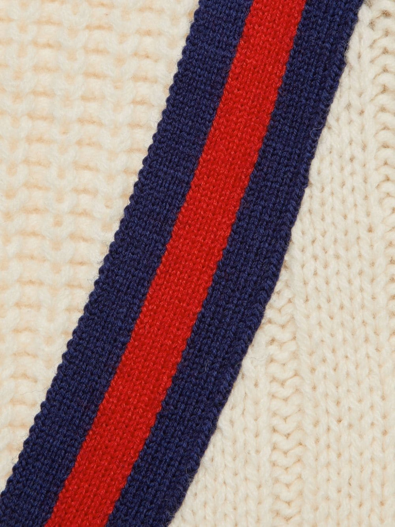 Web stripe-trim cable-knit cardigan 7