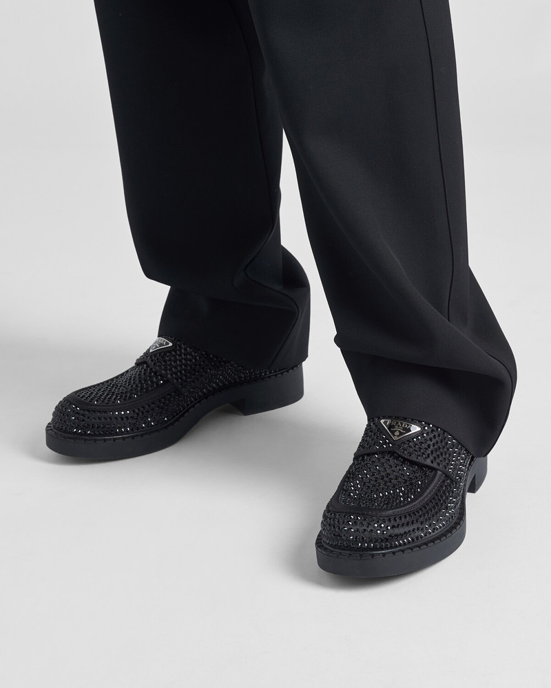 Prada Chocolate satin loafers with crystals outlook