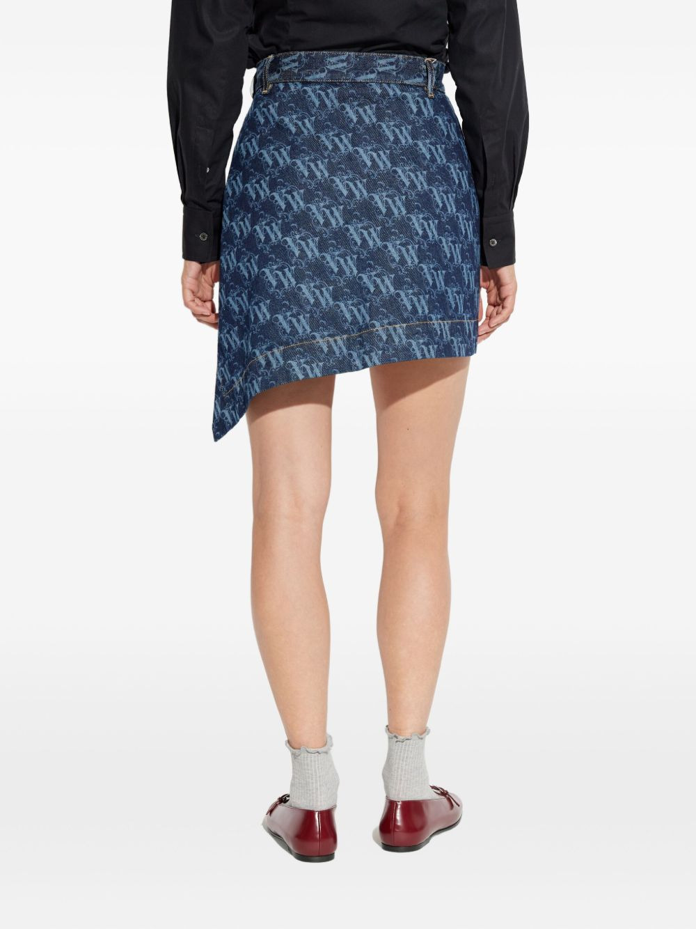 logo-pattern asymmetric mini skirt - 4