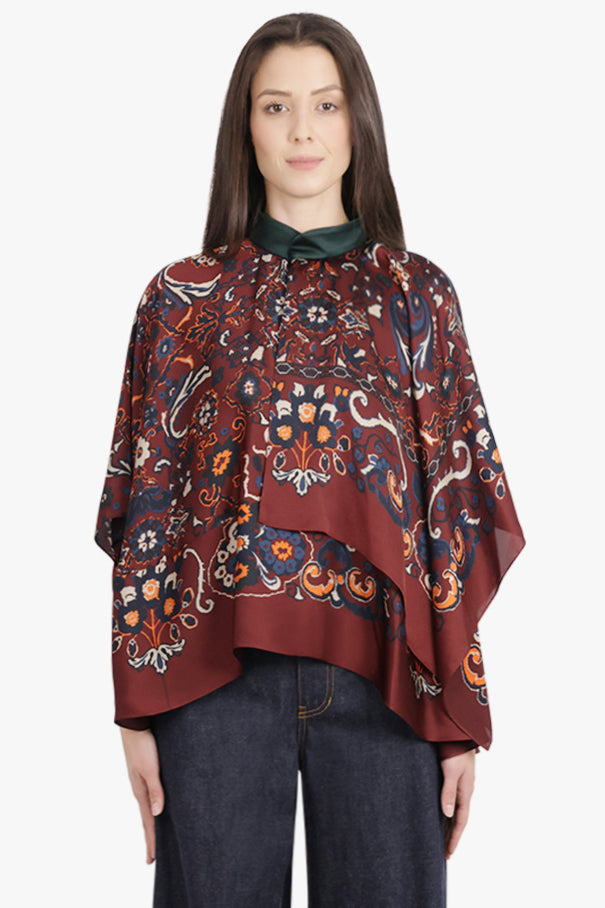 SCARF S/S FLORAL PRINT HIGH NECK DRAPE BLOUSE | BORDEAUX/MULTI - 3