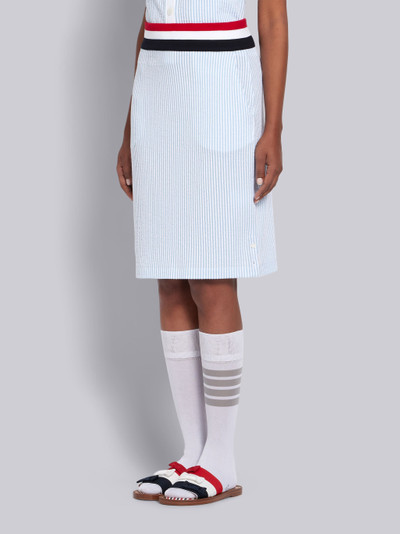 Thom Browne Blue Seersucker Knit RWB Waistband Skirt outlook