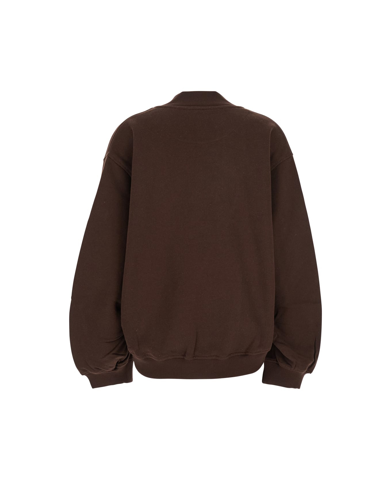 Brown Cropped Sweatshirt With V Neck And Logo Lettering On The Front In Cotton Woman - 2