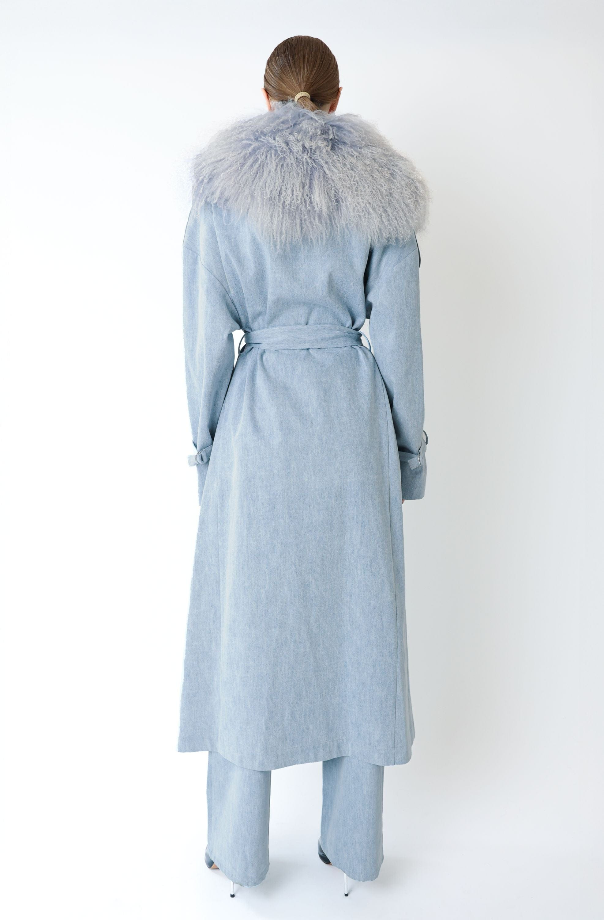 Washed Denim Relaxed Trench With Mongolian - 4