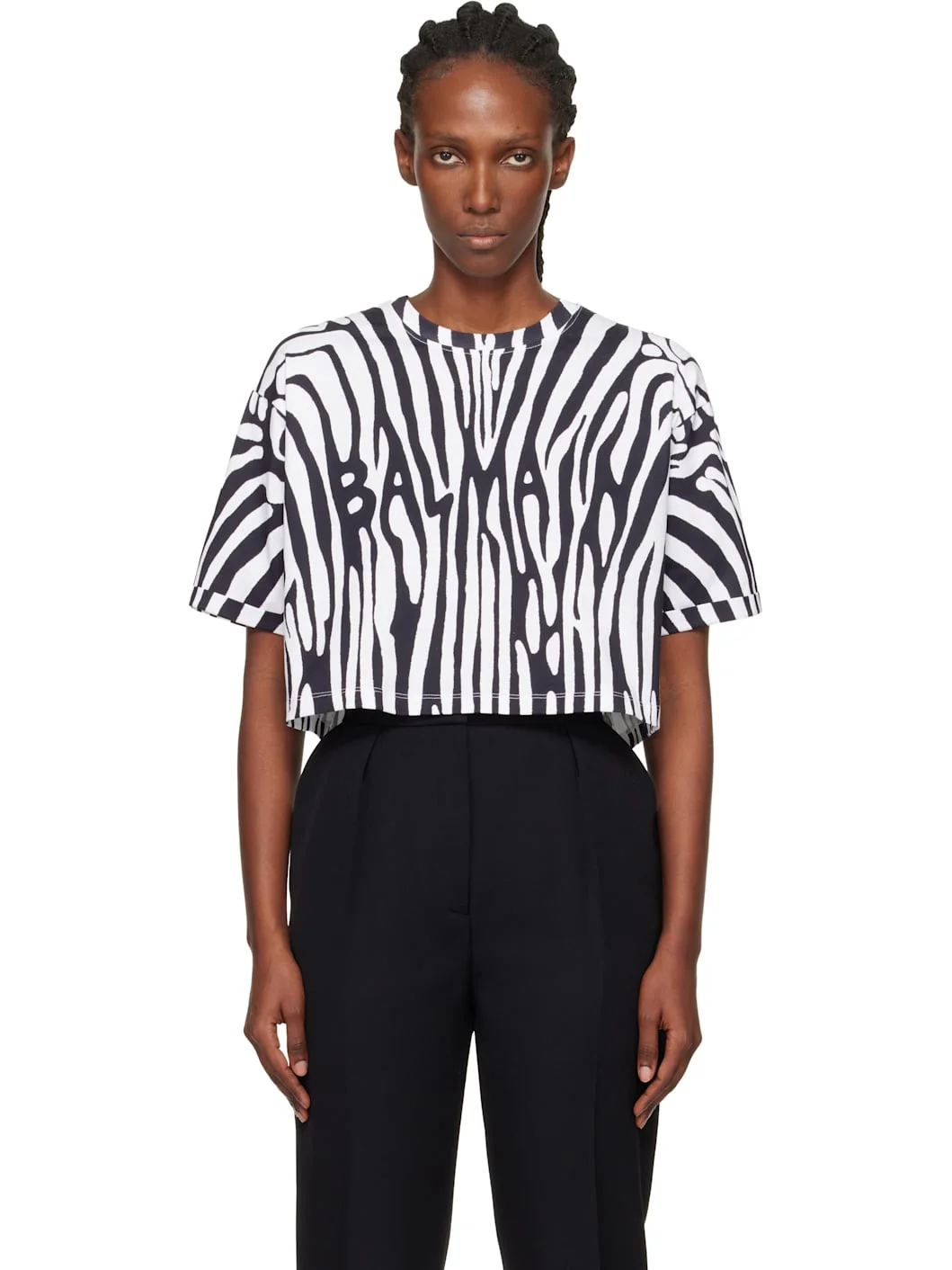 White & Black Zebra 'Balmain' T-shirt - 1