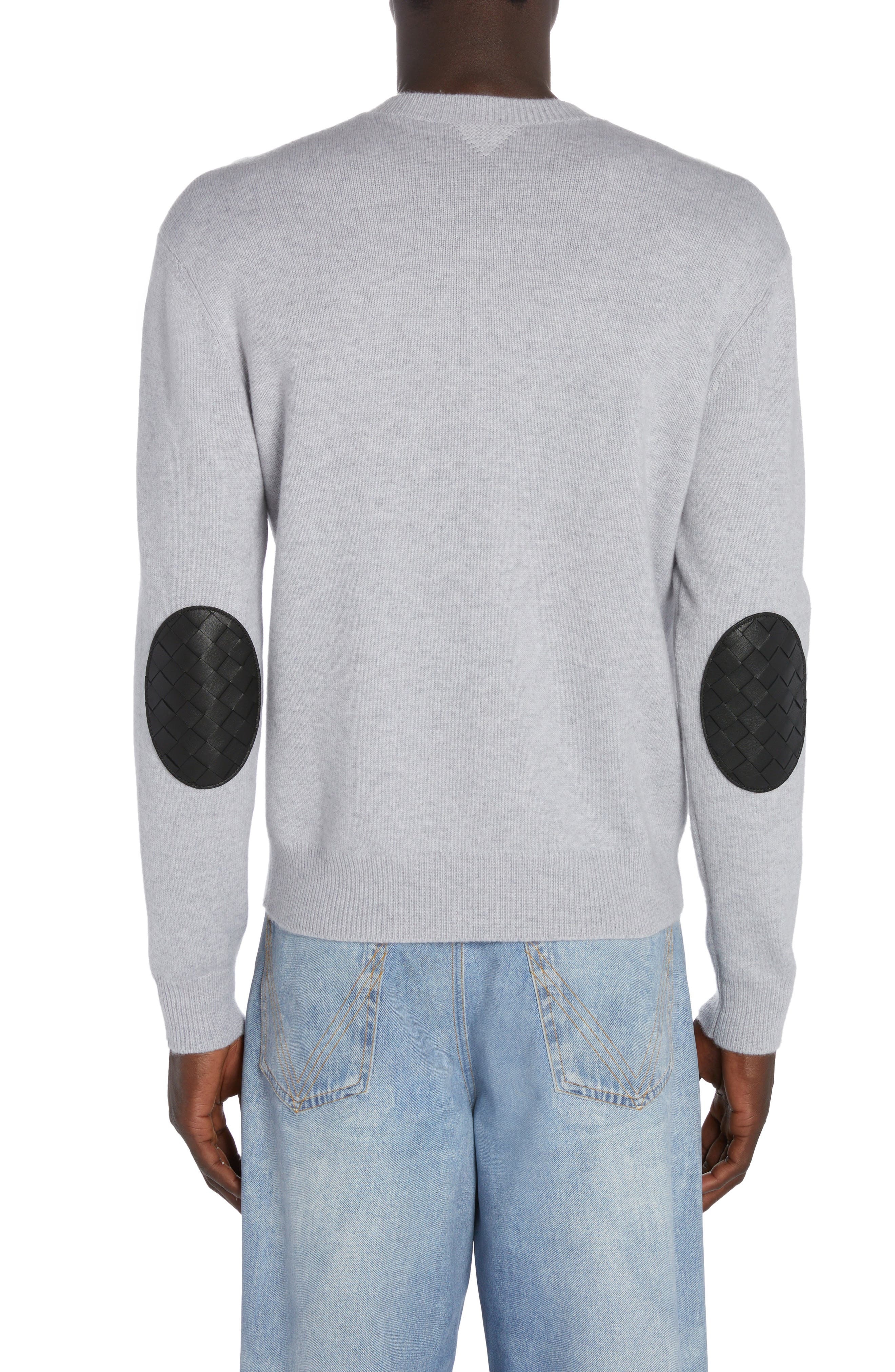 Intrecciato Leather Patch Cashmere Blend Crewneck Sweater - 3