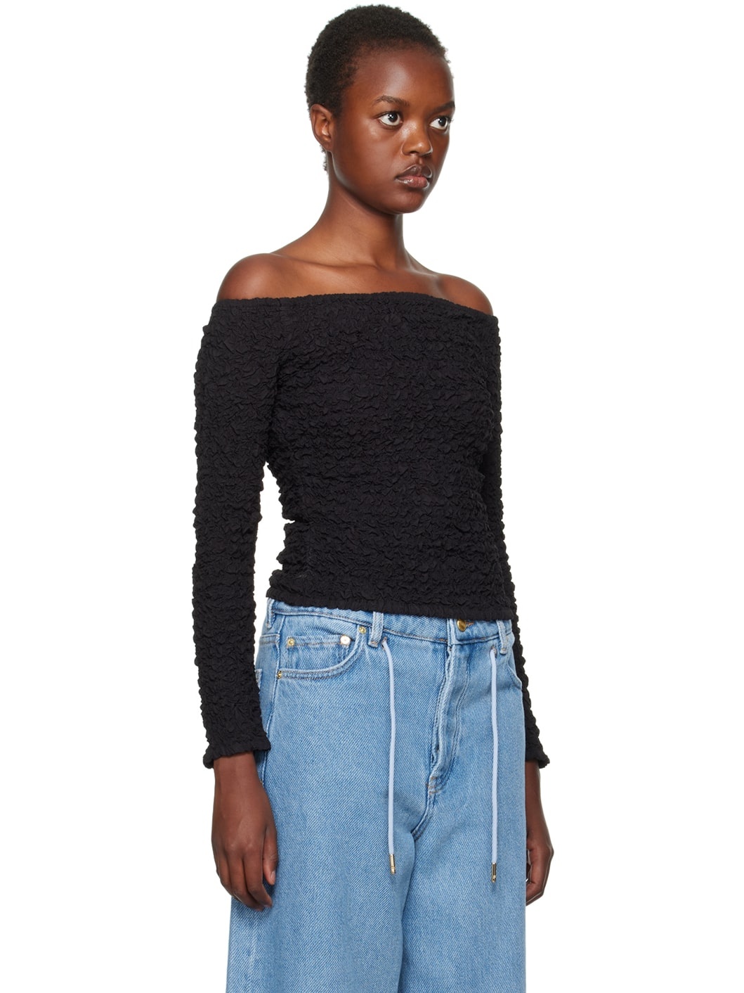 Black Smocked Blouse - 2
