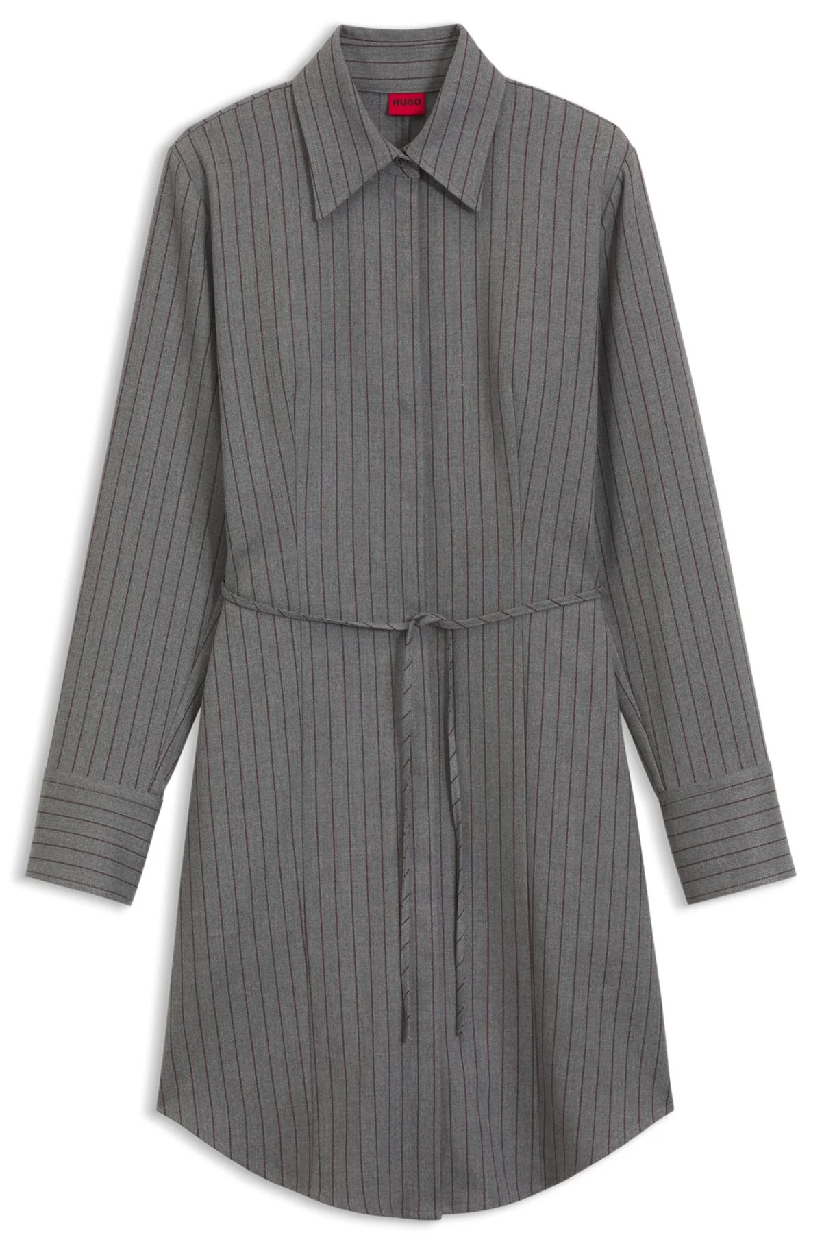 BELTED PINSTRIPE MIDI SHIRTDRESS WITH WIDE CUFFS - 1