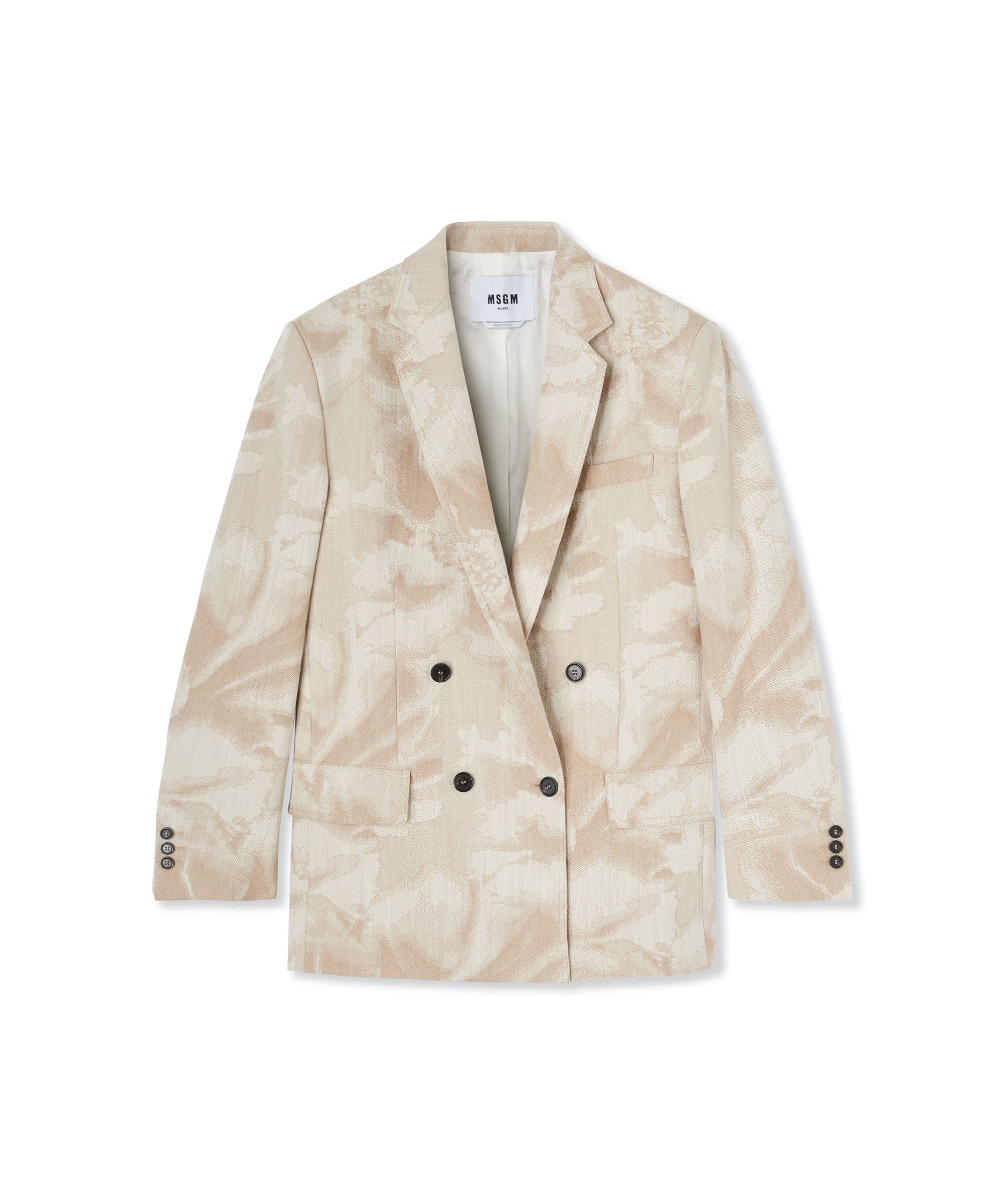 Jacquard fabric double-breasted jacket with large daisy design - 1