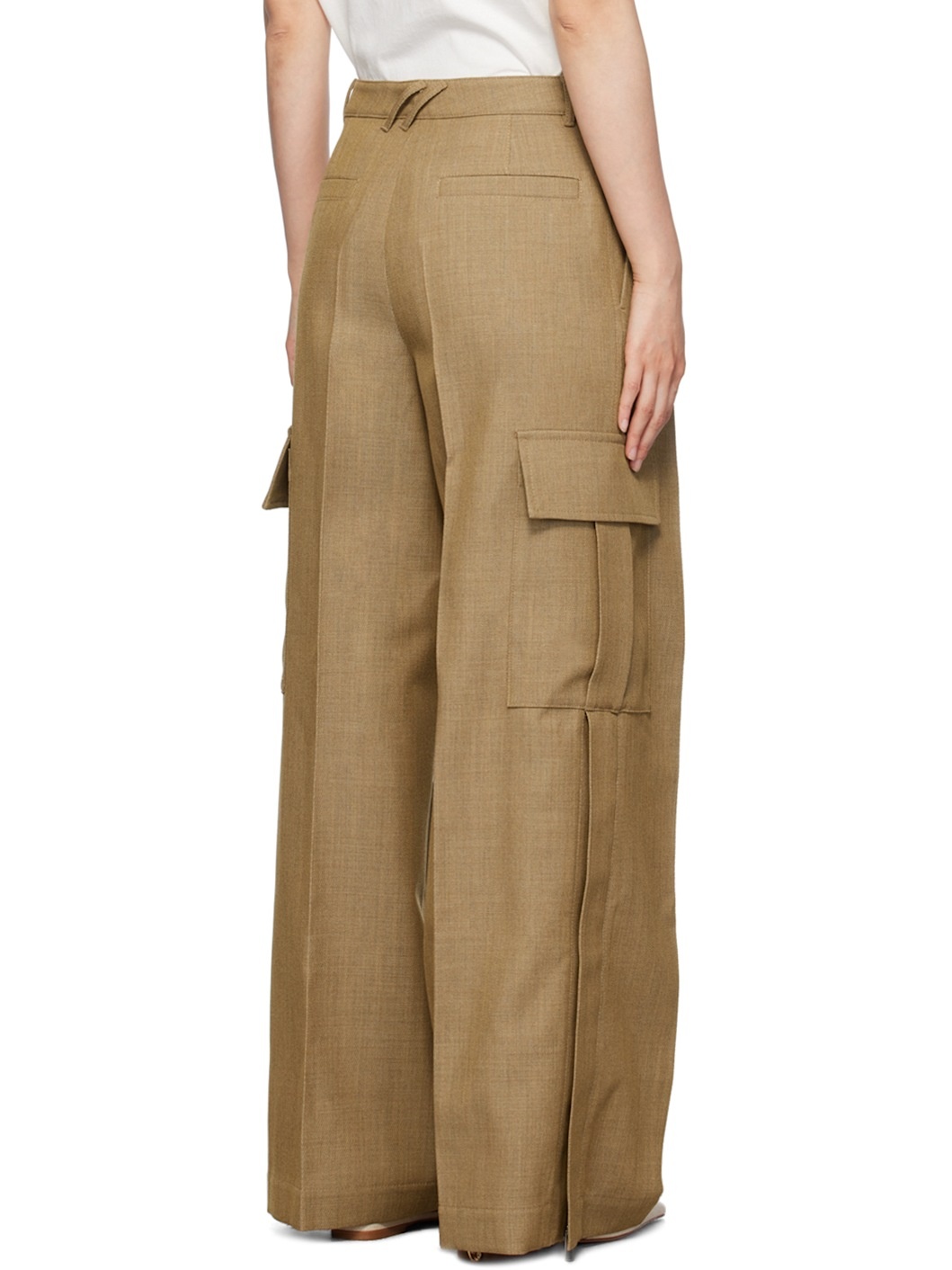 Beige Wool Cargo Trousers - 3