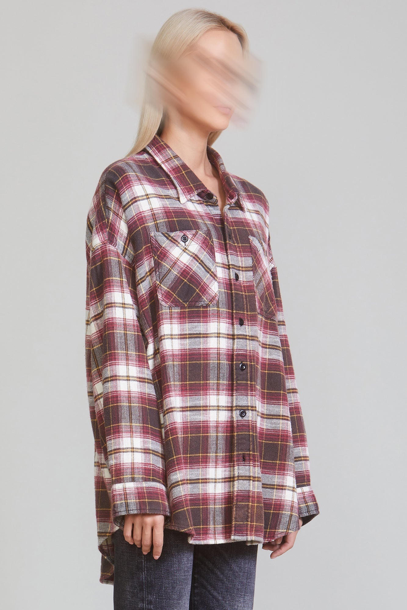 DROP NECK WORKSHIRT - ECRU/MAROON PLAID - 4