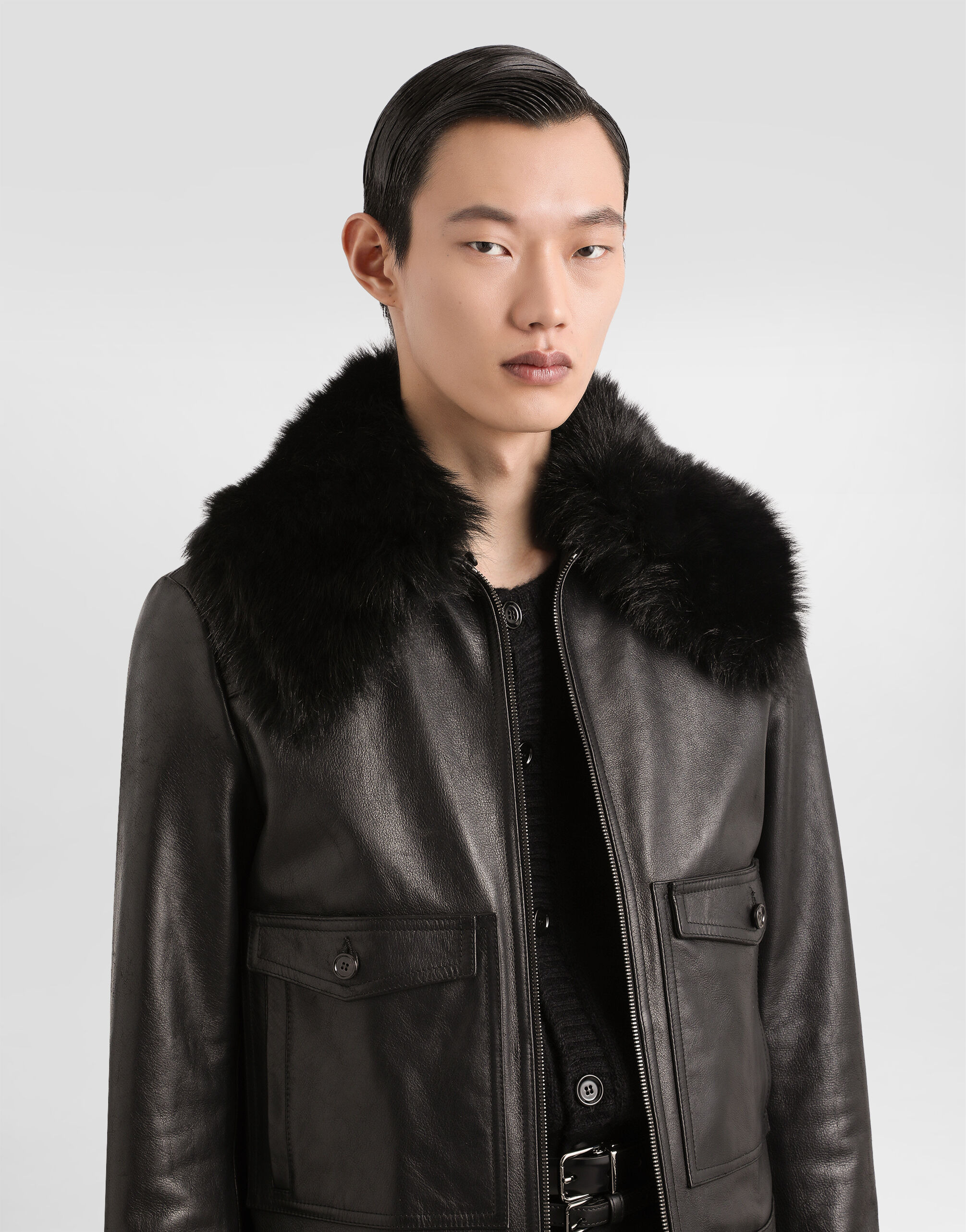 Single-breasted coat with fur collar - 4