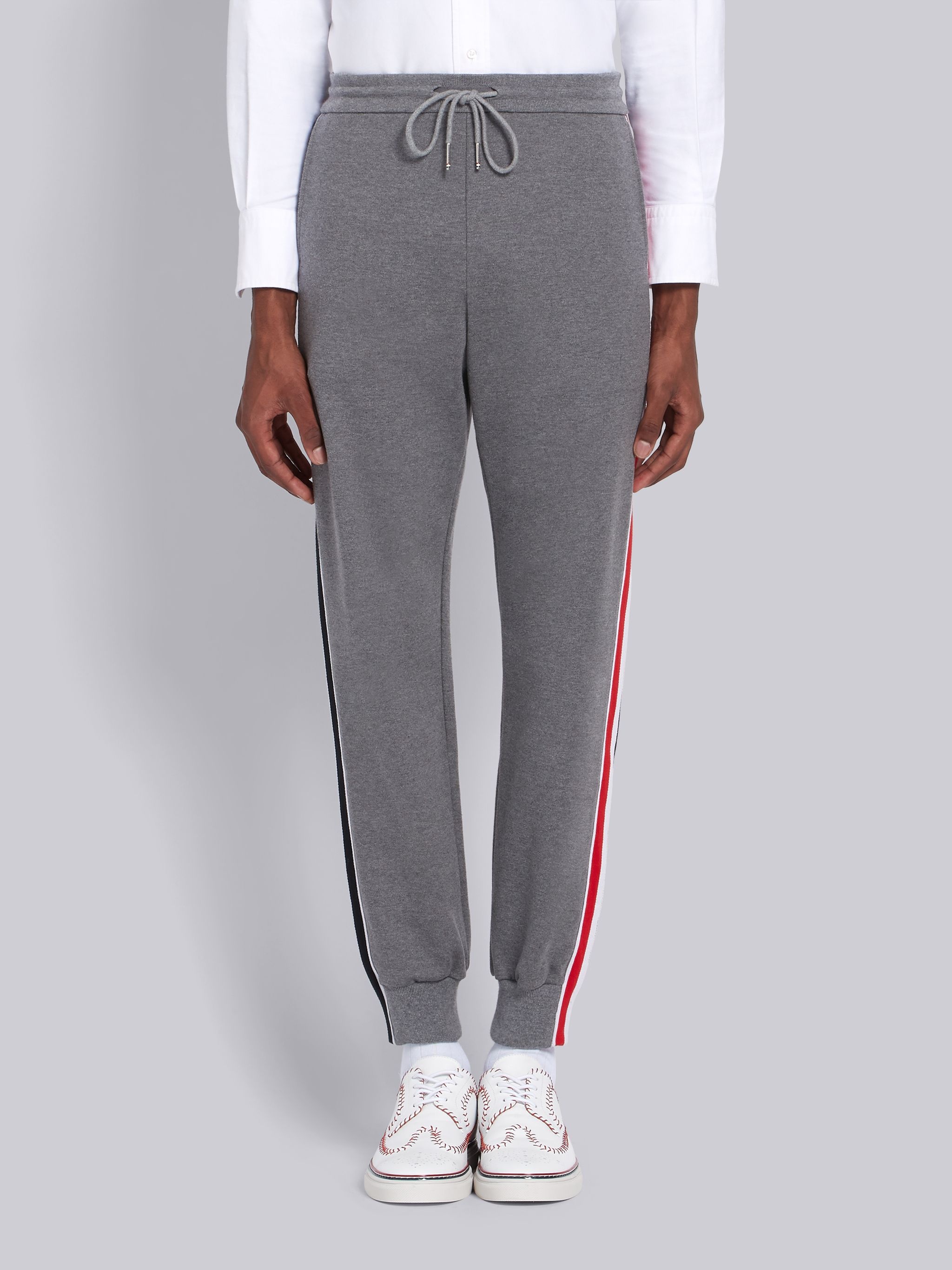 Medium Grey Cotton Interlocking RWB Stripe Track Pants - 1