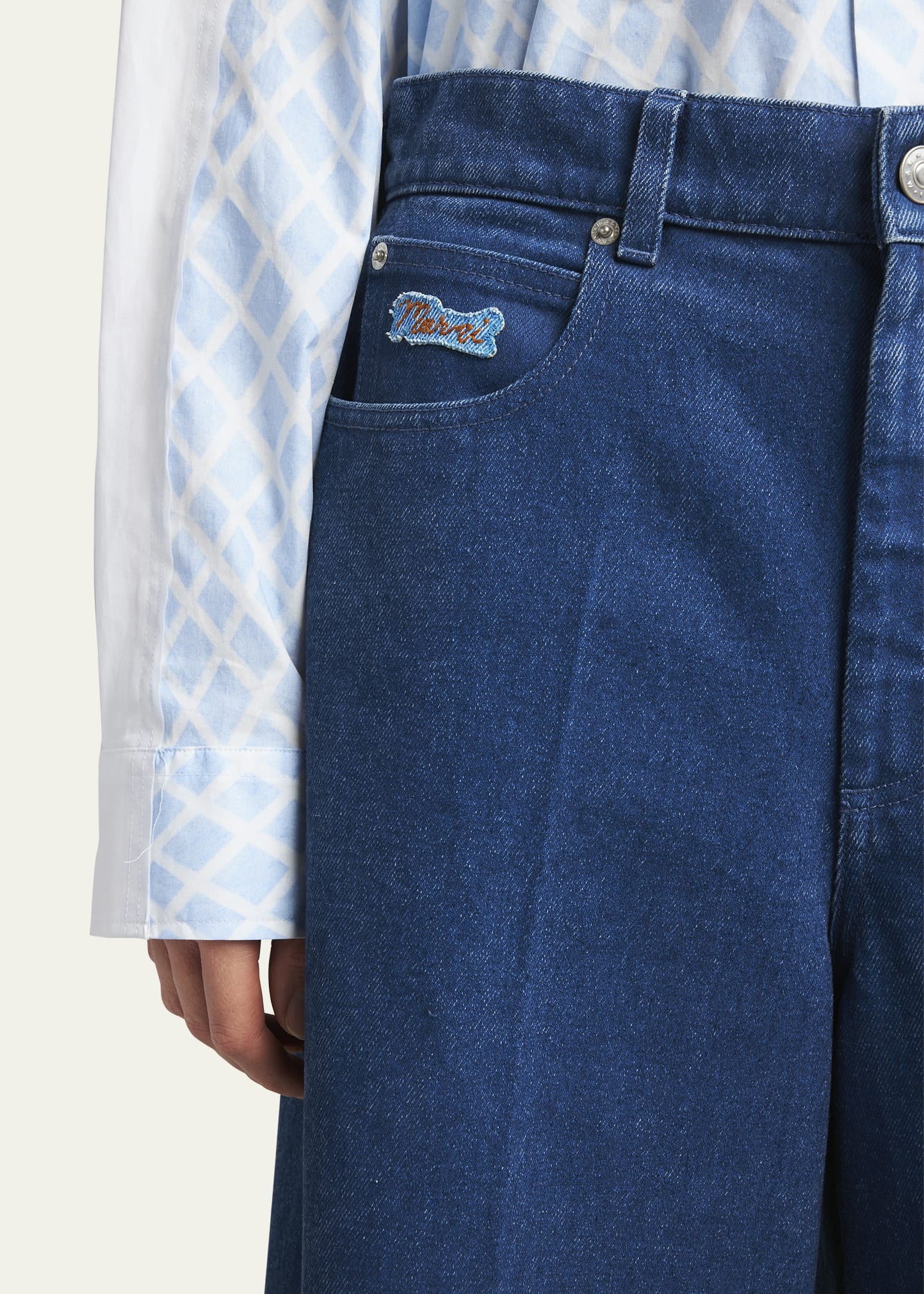 Logo-Embroidered Five-Pocket Wide-Leg Denim Jeans - 5