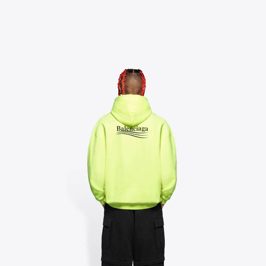 Men's Political Campaign Medium Fit Hoodie in Fluo Yellow/black - 5