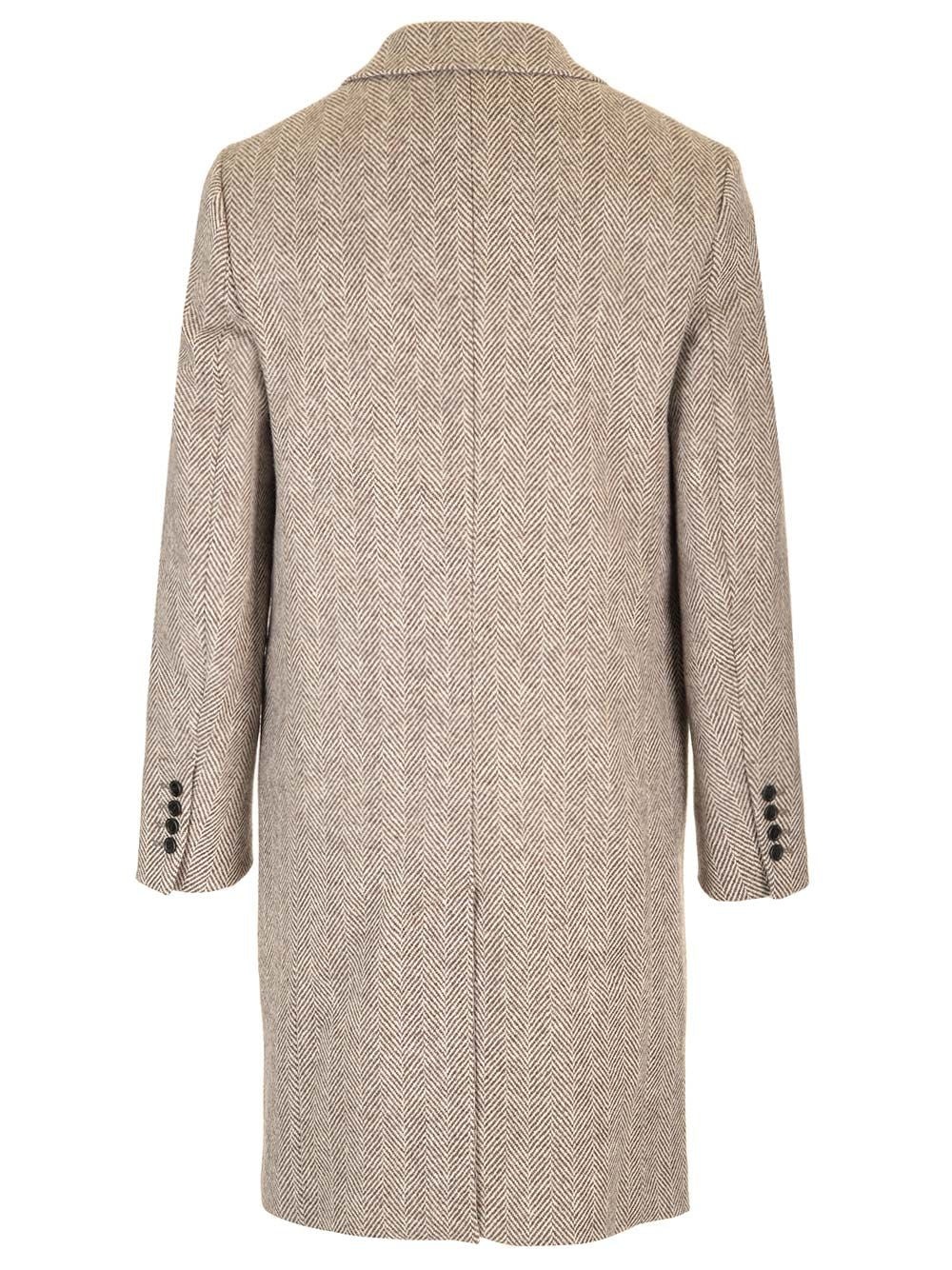 Coat In Brown Herringbone Fabric Coats Brown - 2