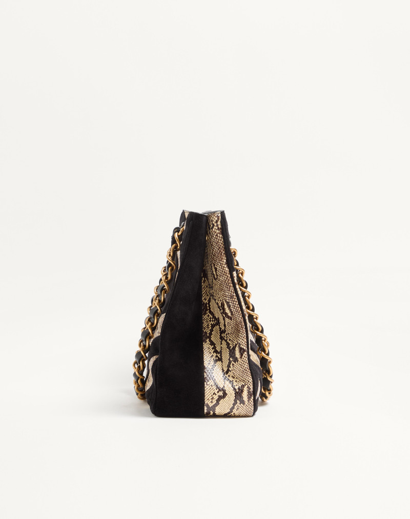 VALENTINO GARAVANI LASEINE SHOPPING BAG IN PYTHON AND CHEVRON-PATTERNED SUEDE 3
