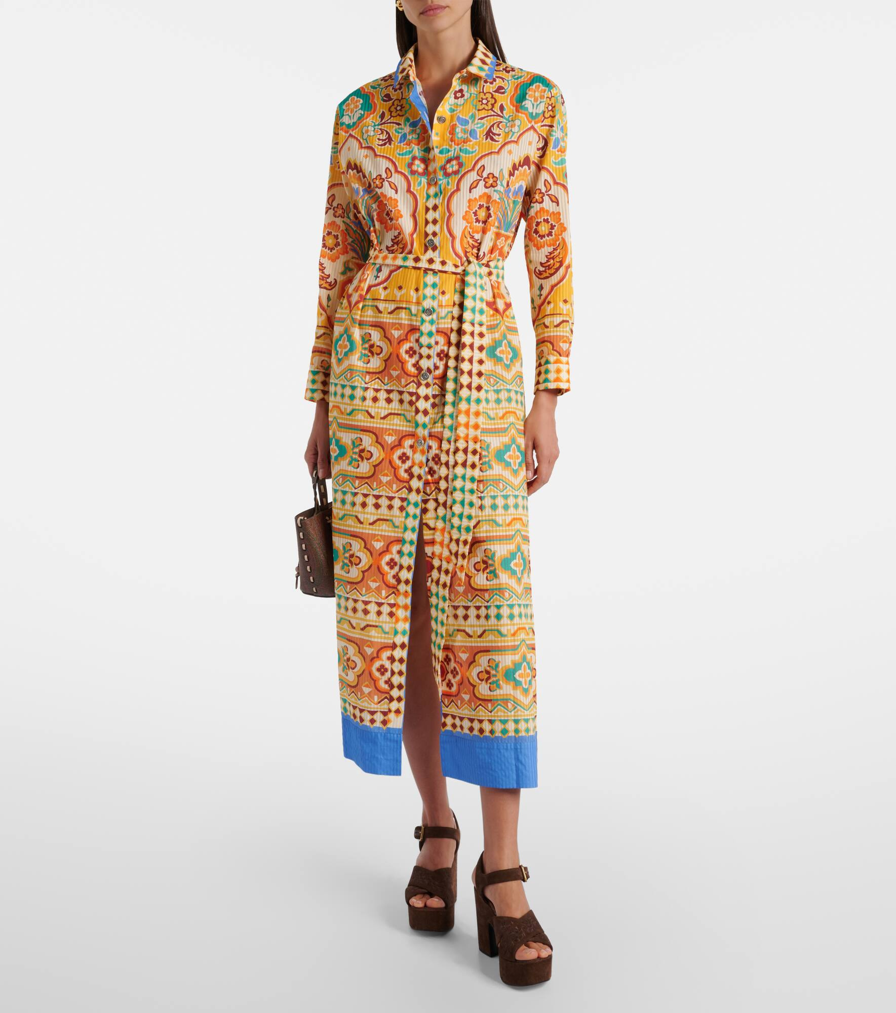 Printed cotton and silk midi dress - 2