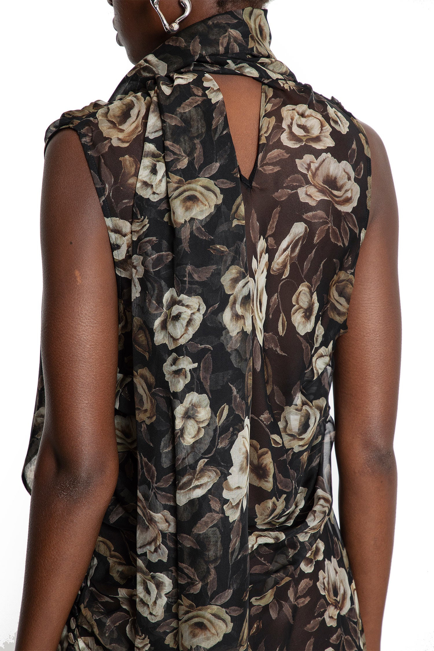 Draped-High-Neck-Dress-In-Floral-Print - 5