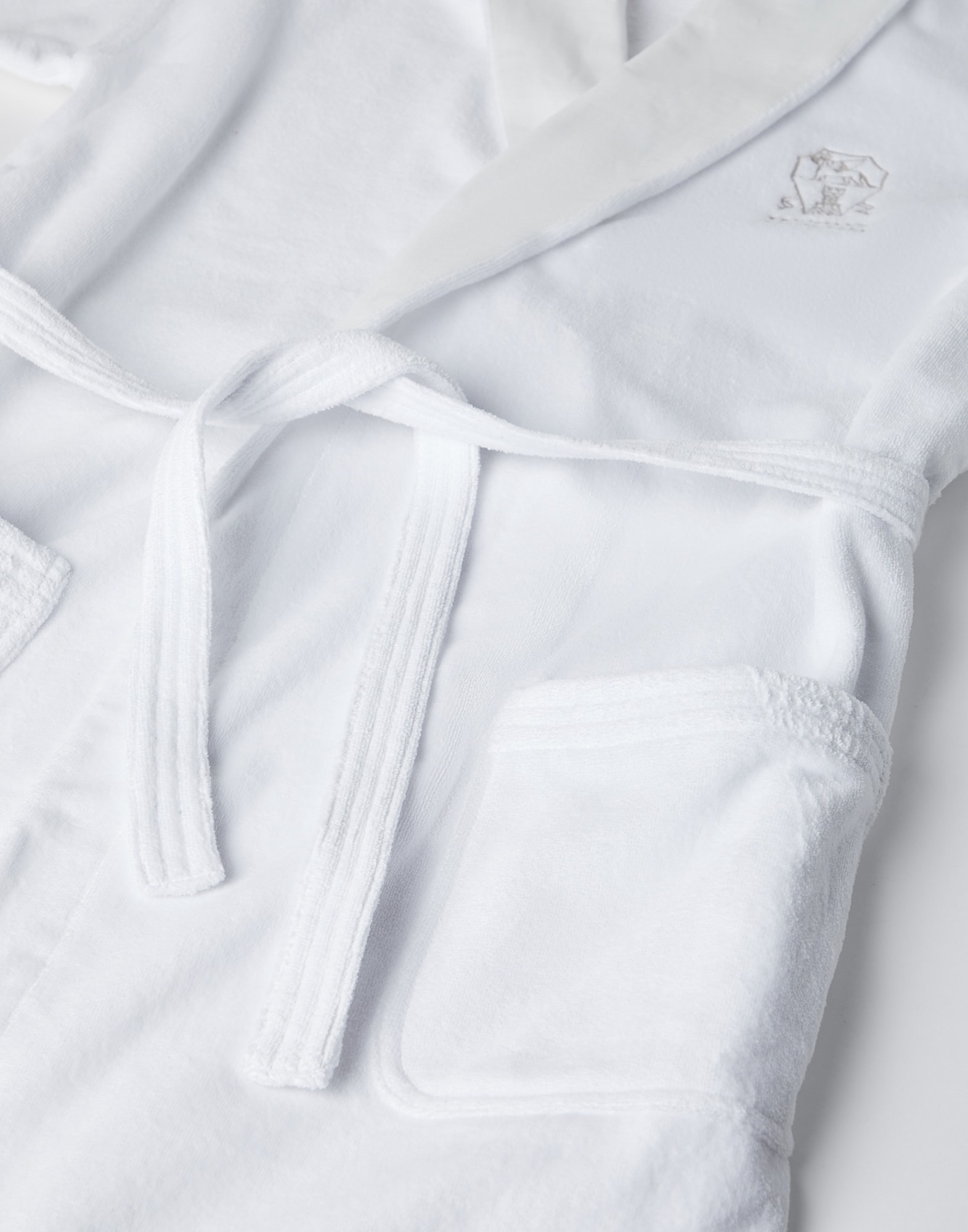 Cotton terrycloth and linen bathrobe with linen piping - 2
