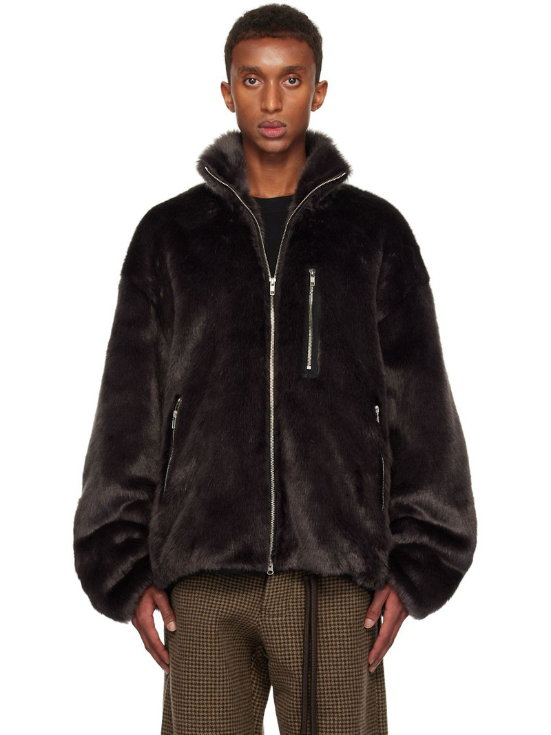 Gray Funnel Faux-Fur Track Jacket 1