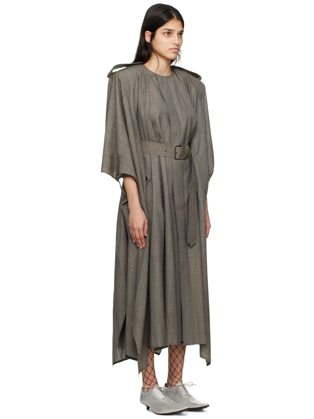 Gray Glencheck Trench Coat - 2