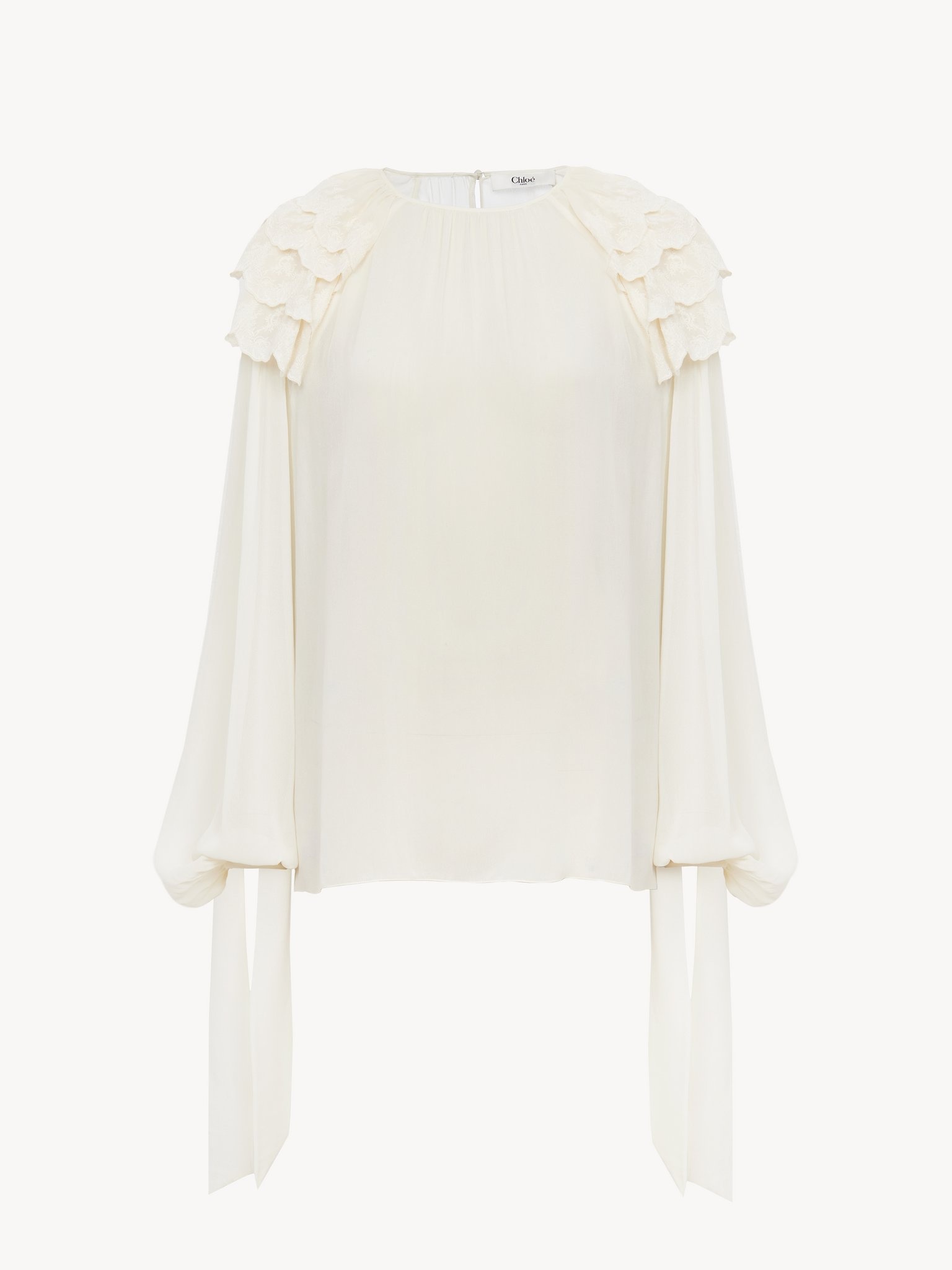 GATHERED RUFFLE TOP IN SILK GEORGETTE - 2