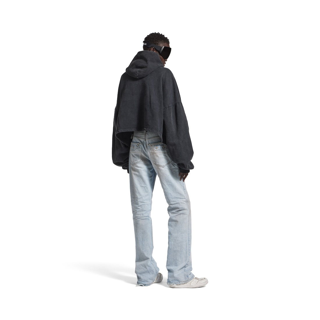 Women's Kittycat Cropped Hoodie in Faded Black/white - 4