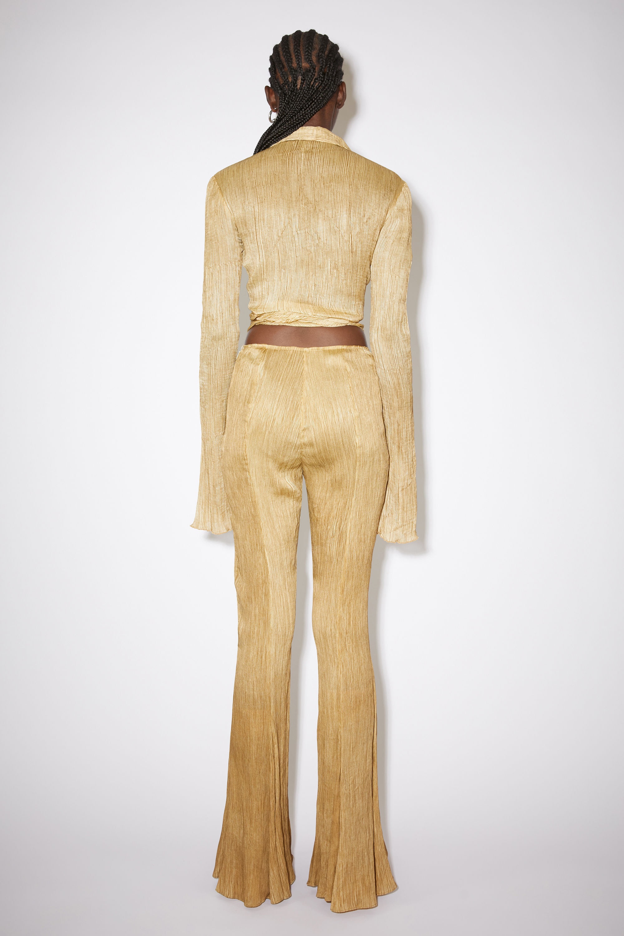 Crinkled silk flared trousers - Caramel brown - 3