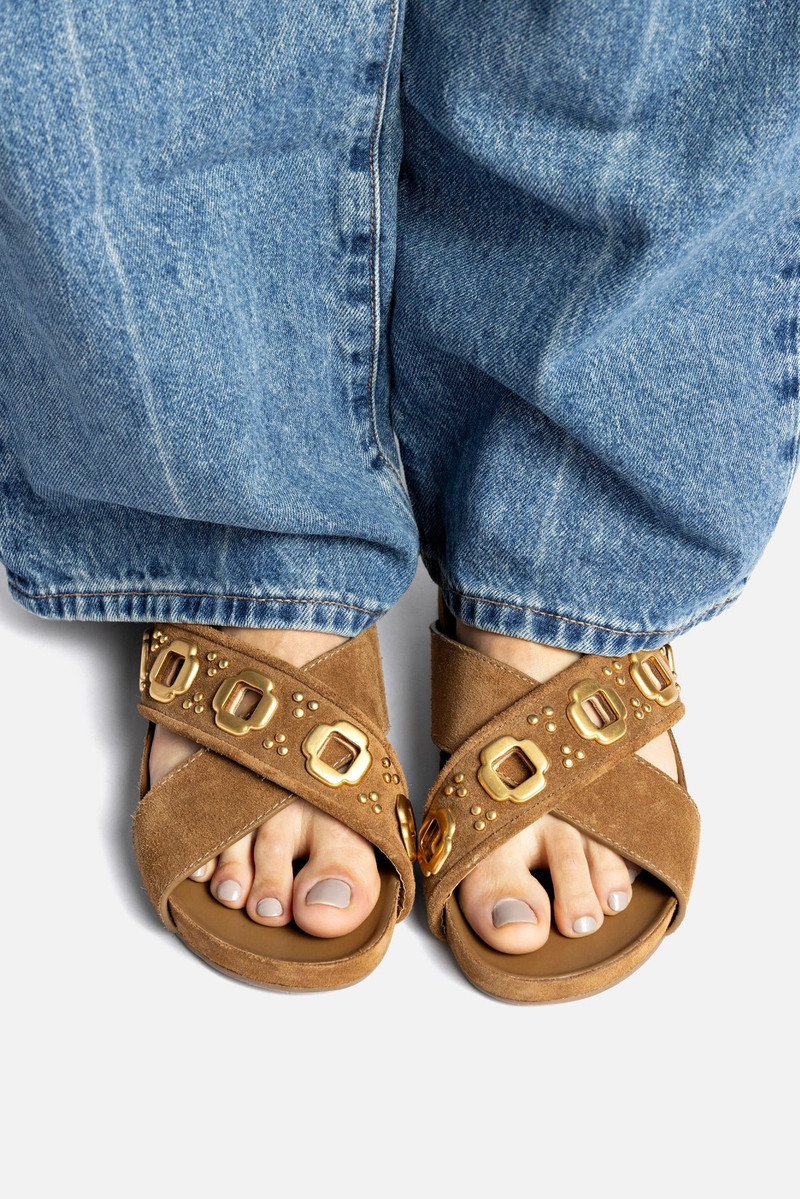 Larroudé Milan Studs Slide In Russet Suede outlook