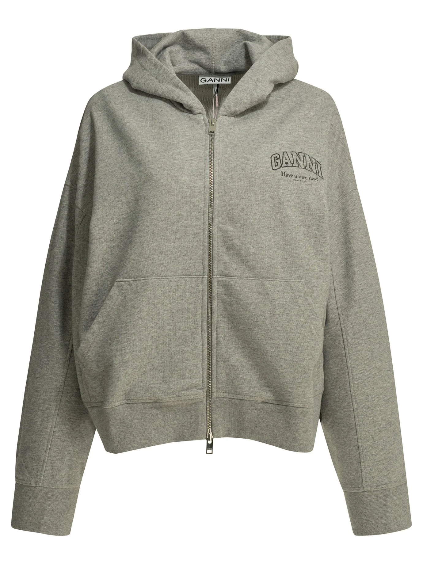 Ganni Sweatshirt With Zipper And Logo - 1