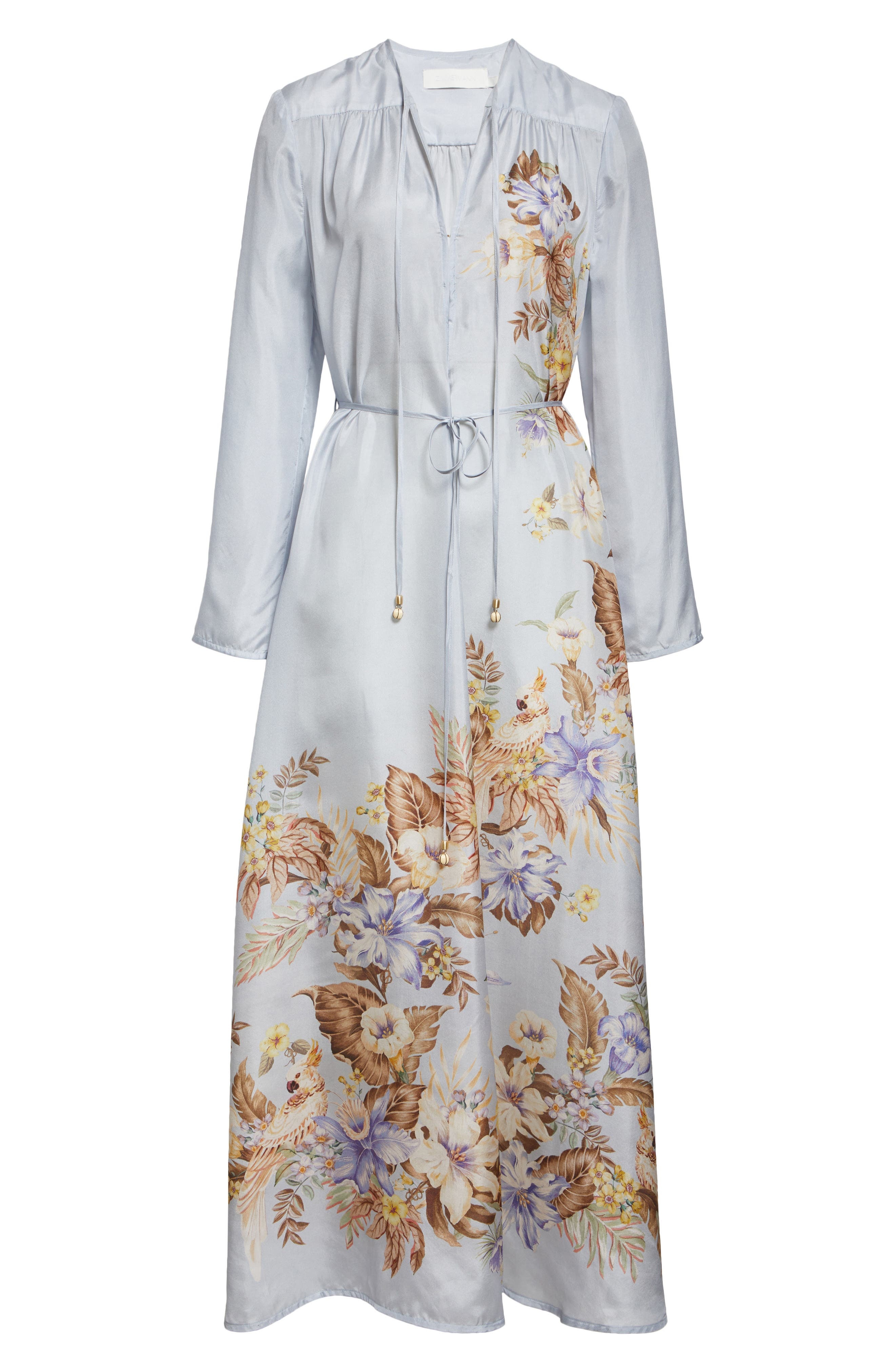 Zimmermann Coco Placed Print Long Sleeve Silk Dress in Powder Blue Multi Floral at Nordstrom - 5