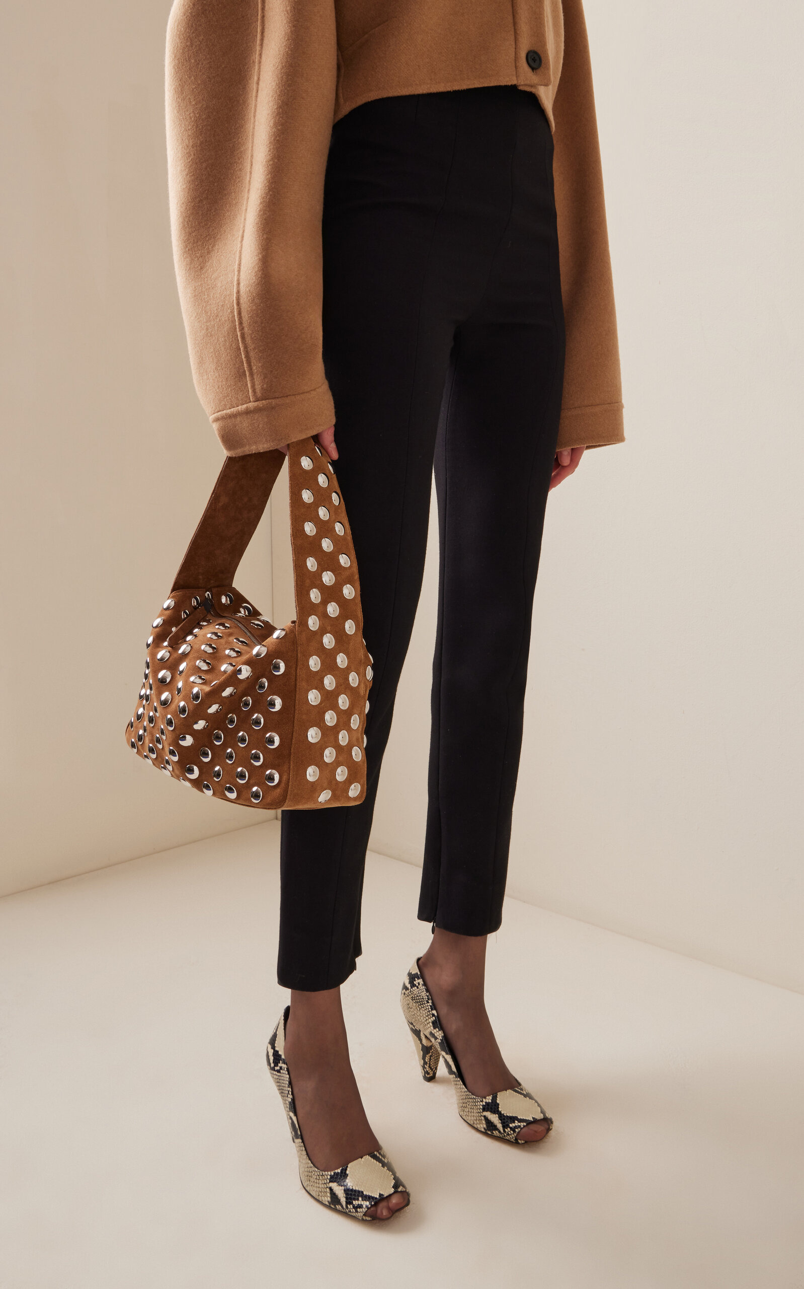 Elena Studded Suede Shoulder Bag brown - 3