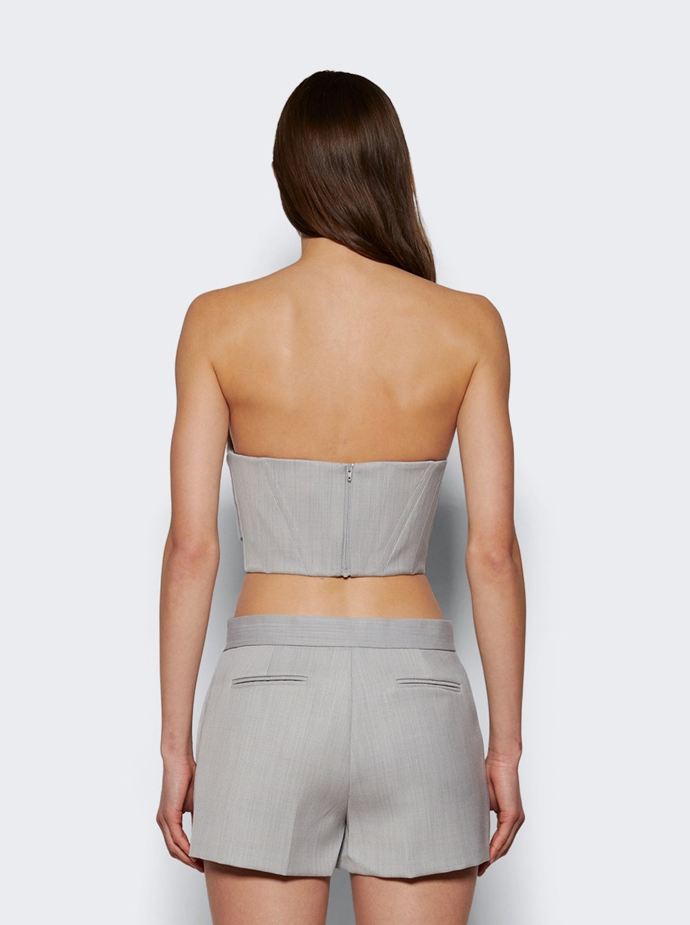 Strapless Longline Corset Top In Wool Suiting Dove Grey - 5