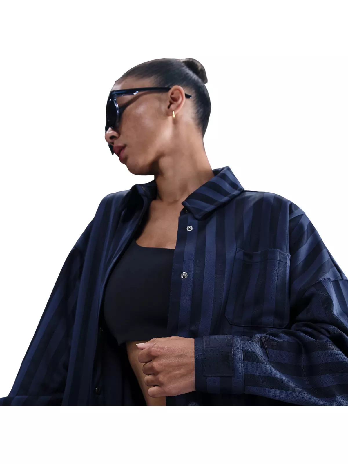Women's Sportswear Jacquard Stripe Button Down Shirt -Navy - 3