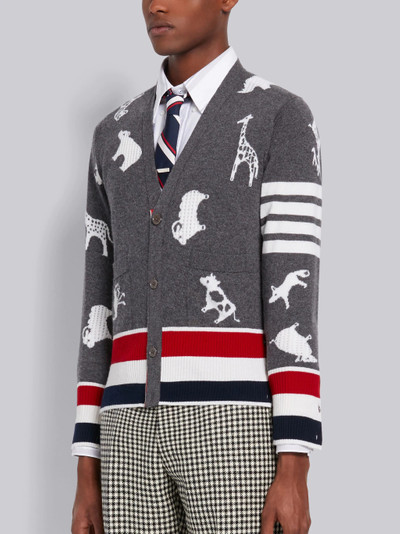 Thom Browne Medium Grey Cashmere Animal Icon 4-Bar V-Neck Cardigan outlook